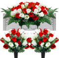 3 Pcs Artificial Cemetery Flower Set Cemetery Flowers Saddle Flowers Rose Bouquets with Vase 1 Saddle and 2 Memorial