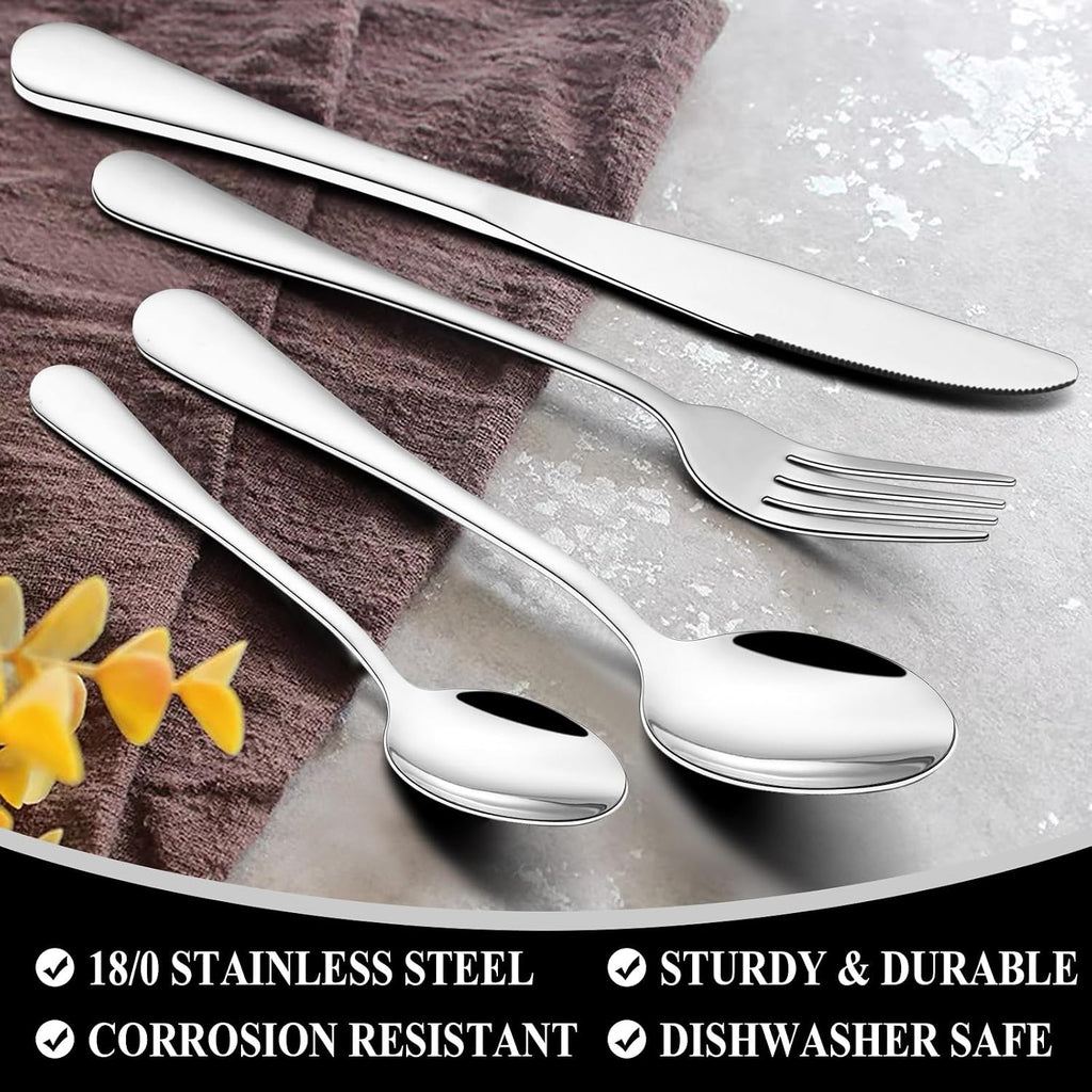 60-Piece Silverware Flatware Cutlery Set, Wildone Stainless Steel Tableware Utensils Service for 12, Include Dinner