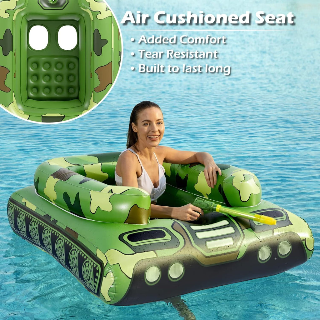Tank Pool Floats Kids Adults - Jasonwell Inflatable Pool Floaties Swimming Pool Tank with Water Cannon Gun Swim