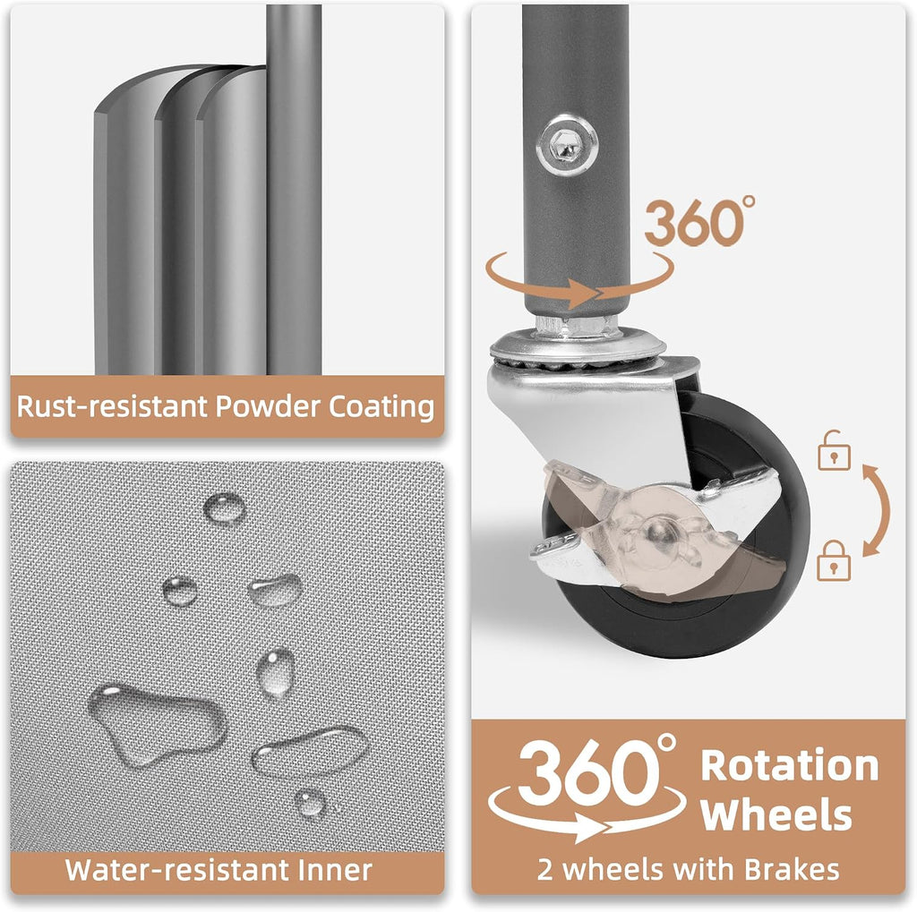 120 Liters Vertical Rolling Laundry Hamper, 3 Section Laundry Sorter with Wheels and 2 Breaks, 3-tier Laundry Baskets