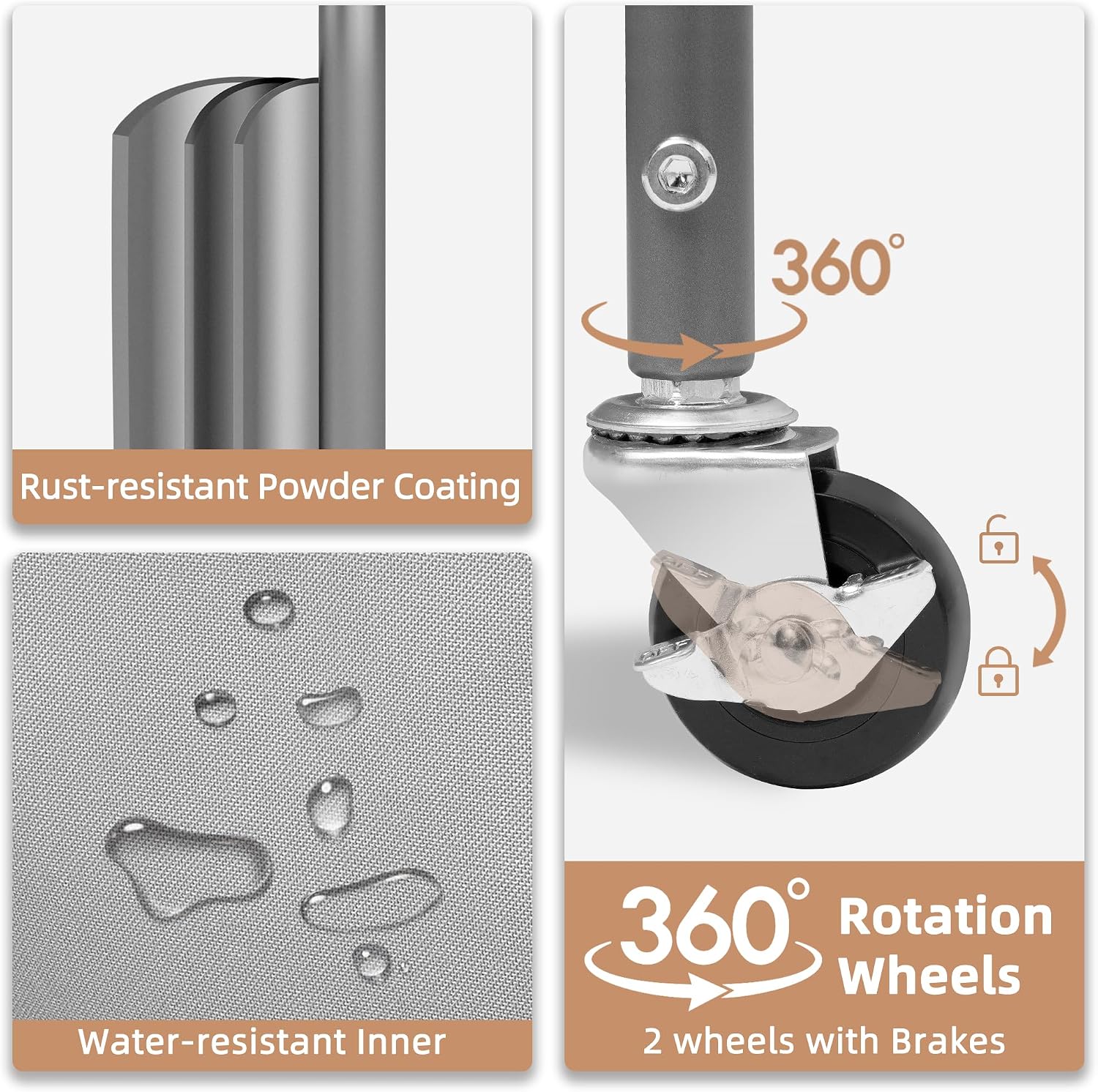 120 Liters Vertical Rolling Laundry Hamper, 3 Section Laundry Sorter with Wheels and 2 Breaks, 3-tier Laundry Baskets