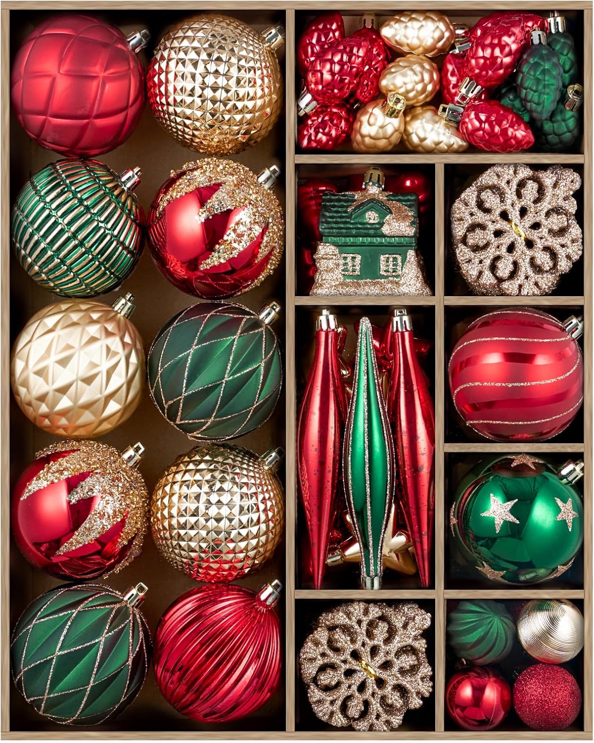 106Pcs Christmas Ornaments Set, Shatterproof Assorted Hanging Baubles Decorations Bulk for Christmas Tree Decorations