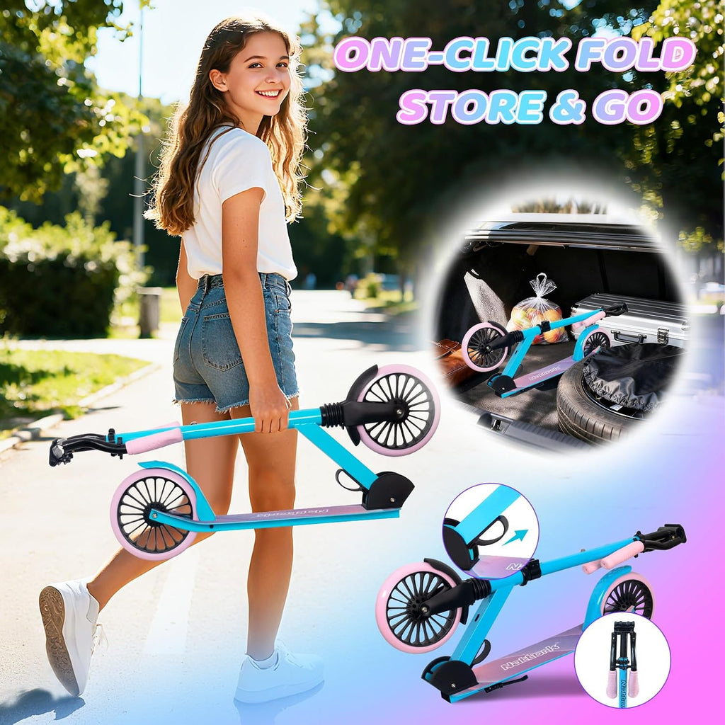 Kick Scooter for Age 6+ Kids Teens Adults, Max Load 240 LBS, Adjustable Height Foldable with 8" Large Wheels