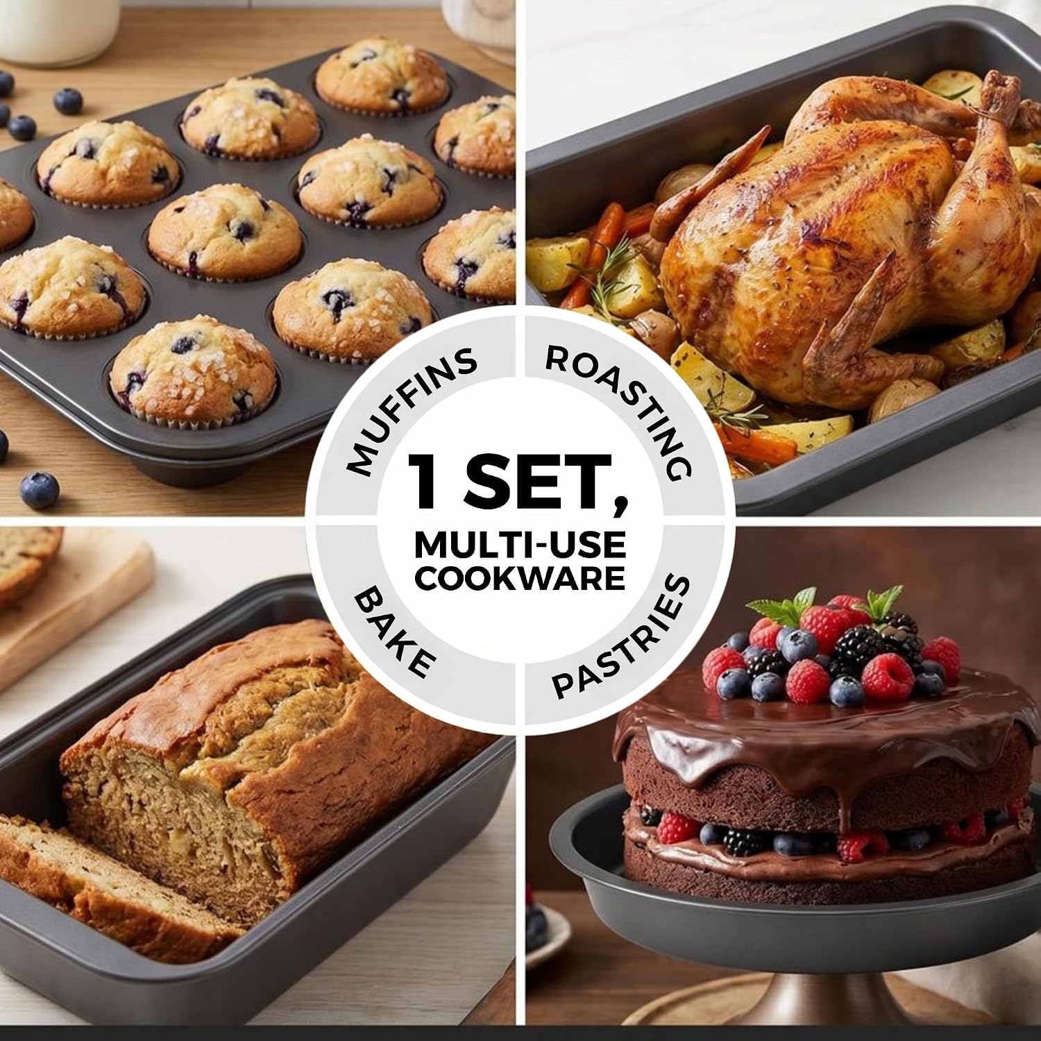 Non-Stick 6-Piece Bakeware Set – Carbon Steel with Even Heat Distribution, Oven Safe to 446°F, BPA-Free, Dishwasher