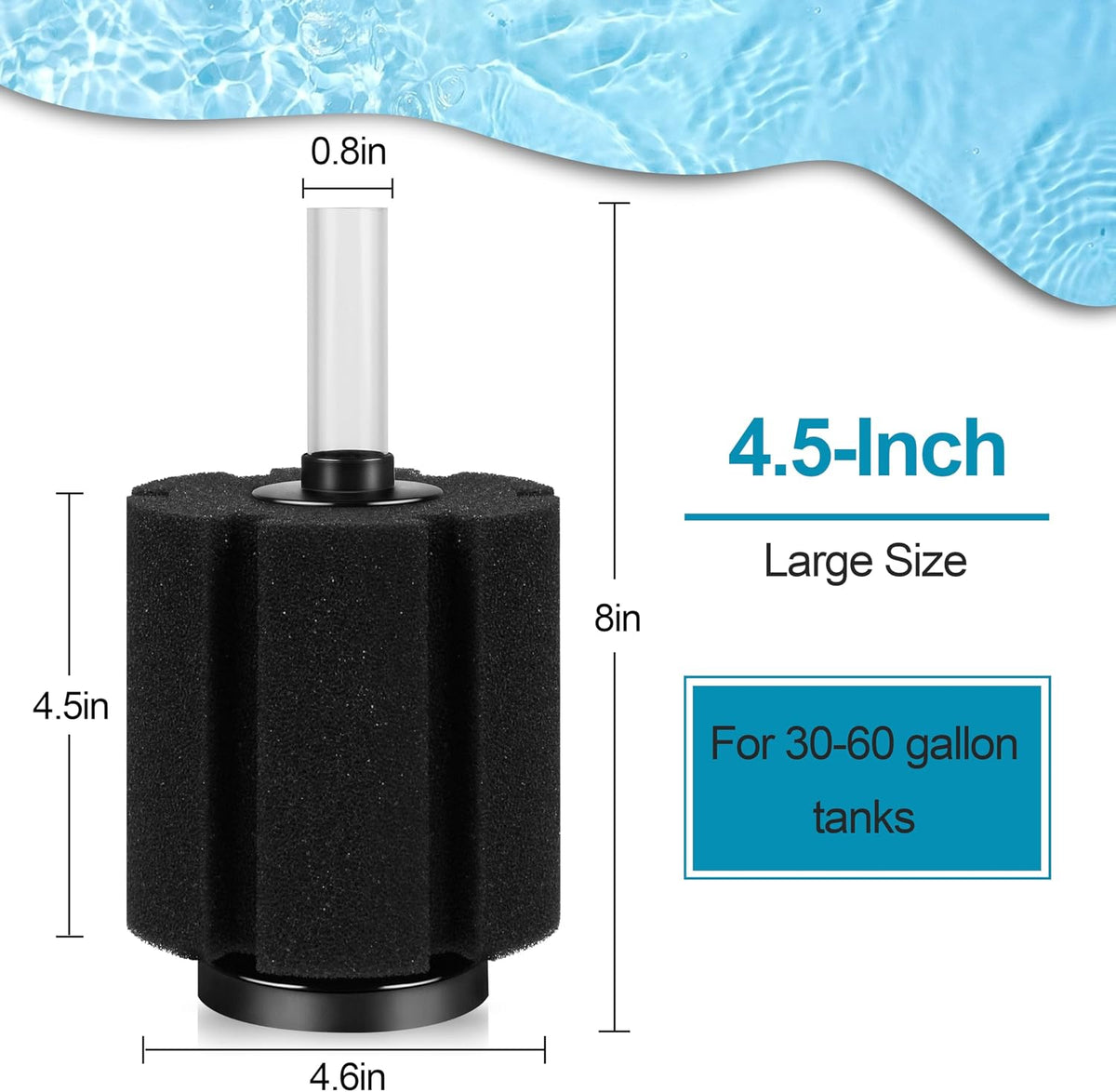 Large Aquarium Bio Sponge Filter, Fits Aquarium Tanks Up to 60 Gallons