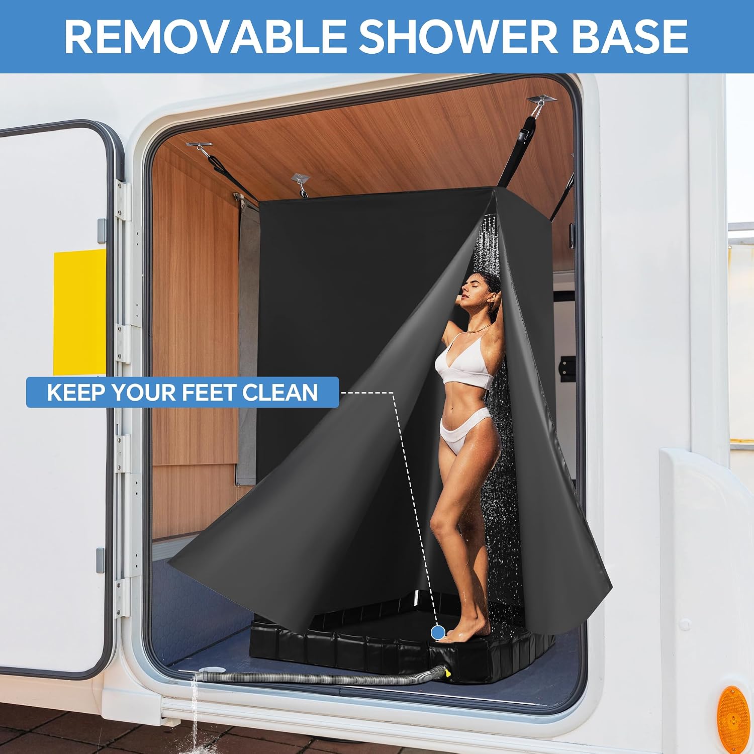 Privacy Tent and Foldable Shower Base Set, Portable Shower Pan with Tent and Drain Pipe, Camping Bath System for RV