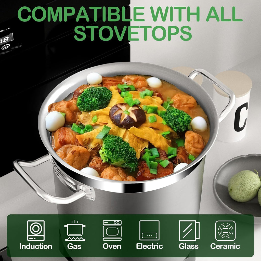 35 Quart Commercial Grade Large Stock Pot - Soup Pot with Lid - Non-Nickel Stainless Steel - Healthy Cookware