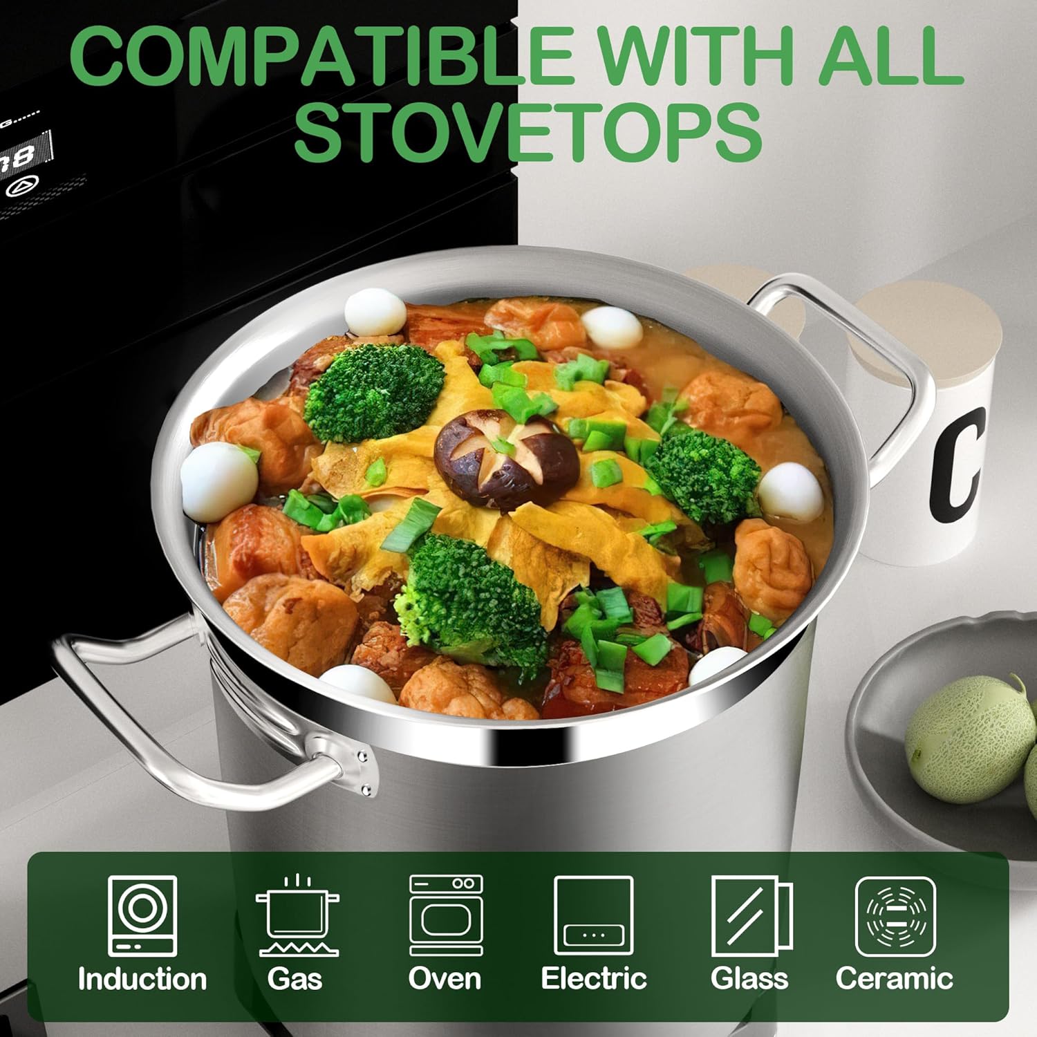 35 Quart Commercial Grade Large Stock Pot - Soup Pot with Lid - Non-Nickel Stainless Steel - Healthy Cookware