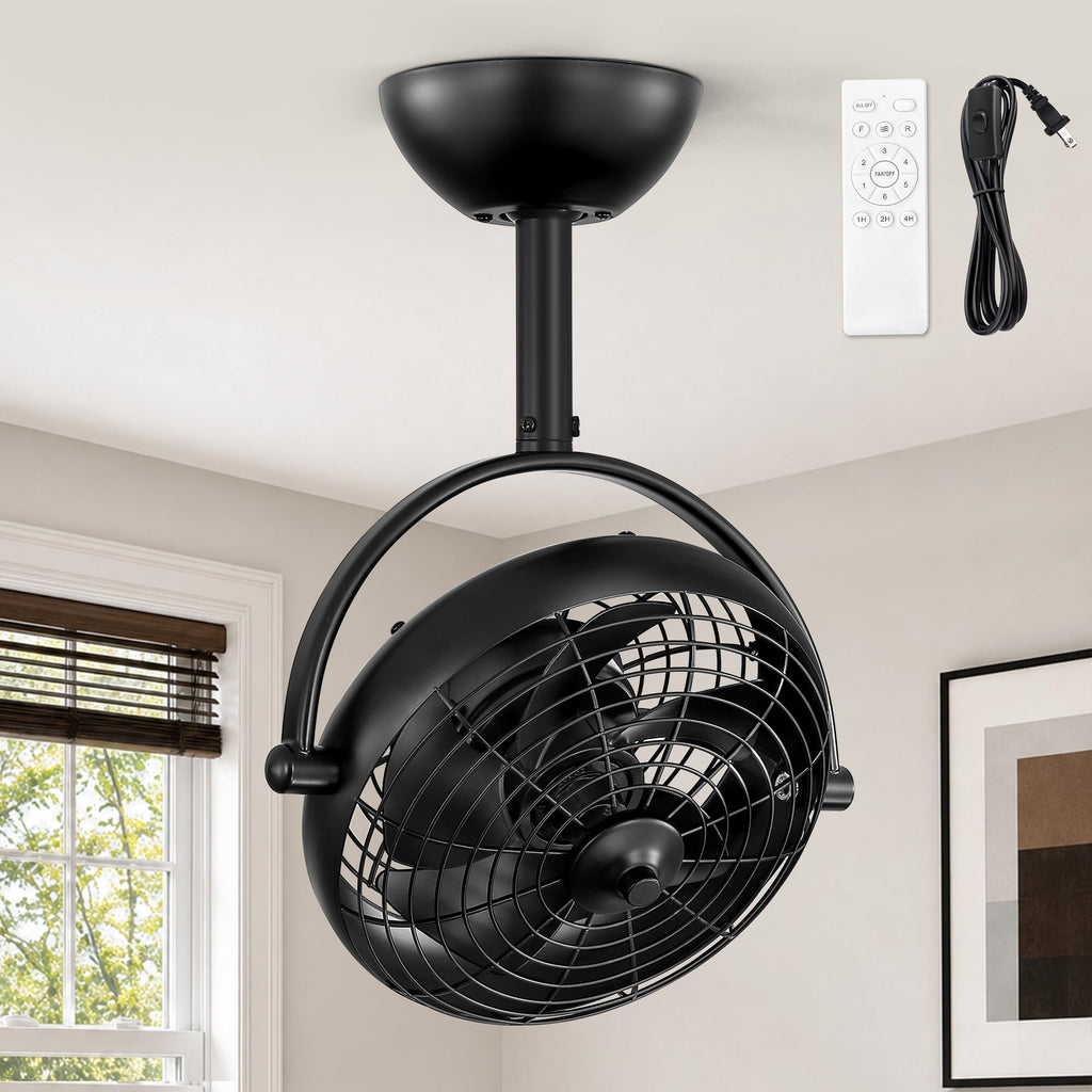 10" Small Wall Mount Fan with Remote Plug in Cord, Black
