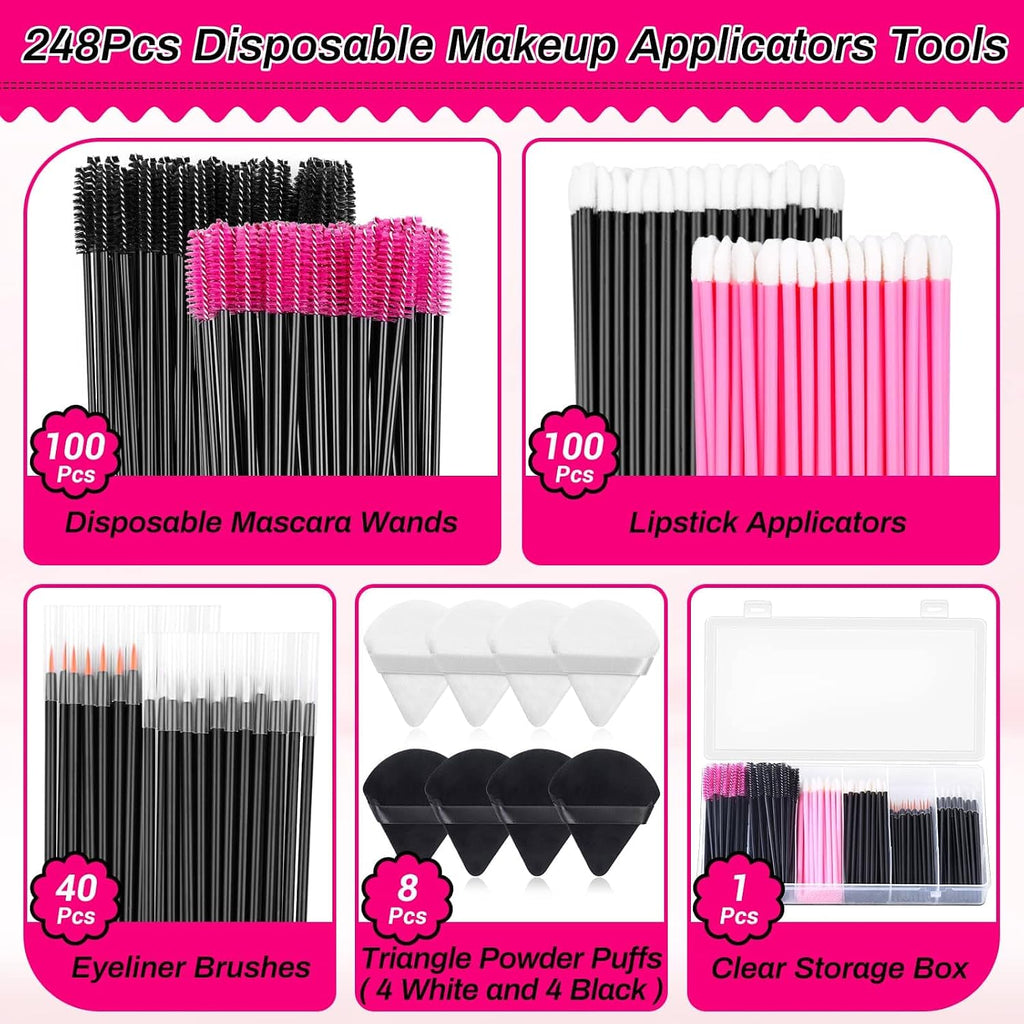 Disposable Makeup Accessories with Makeup Applicators Triangle Makeup Puffs, Mascara wands, Disposable Lip