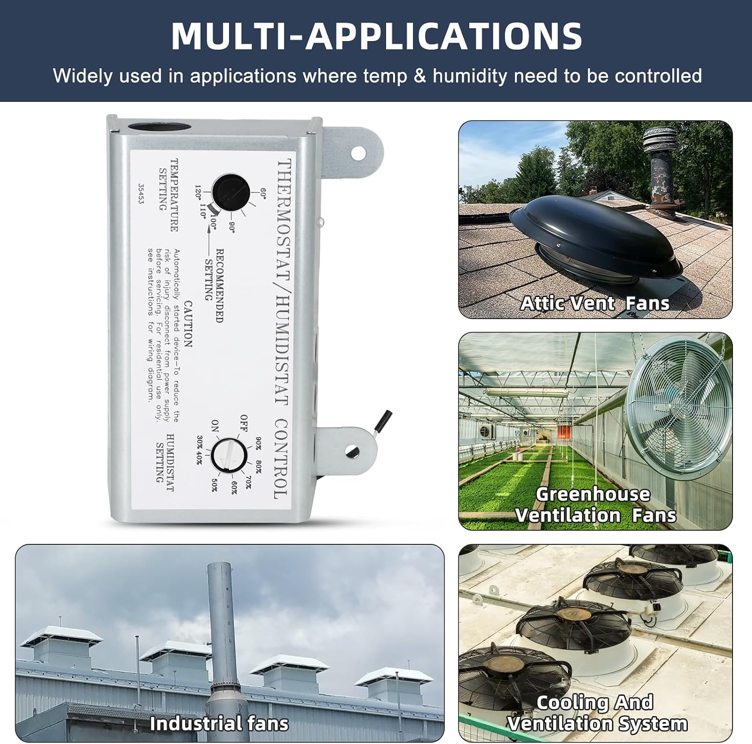 Attic Fan Adjustable Thermostat & Humidistat Controller Box for Powered Attic Ventilators Fan- Replacement