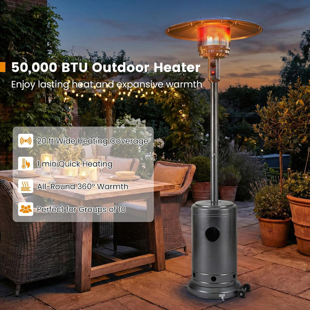 50,000 BTU Propane Patio Heater with Easy Ignition, Gray