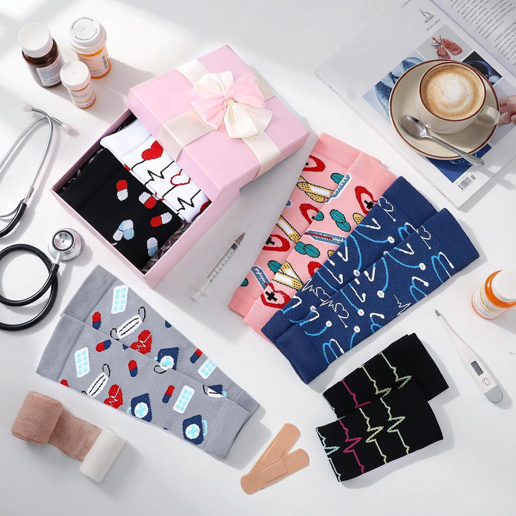 6 Pairs Cna Week Appreciation Gifts Calf Compression Sleeve for Nurse Footless Compression Socks Support Sports