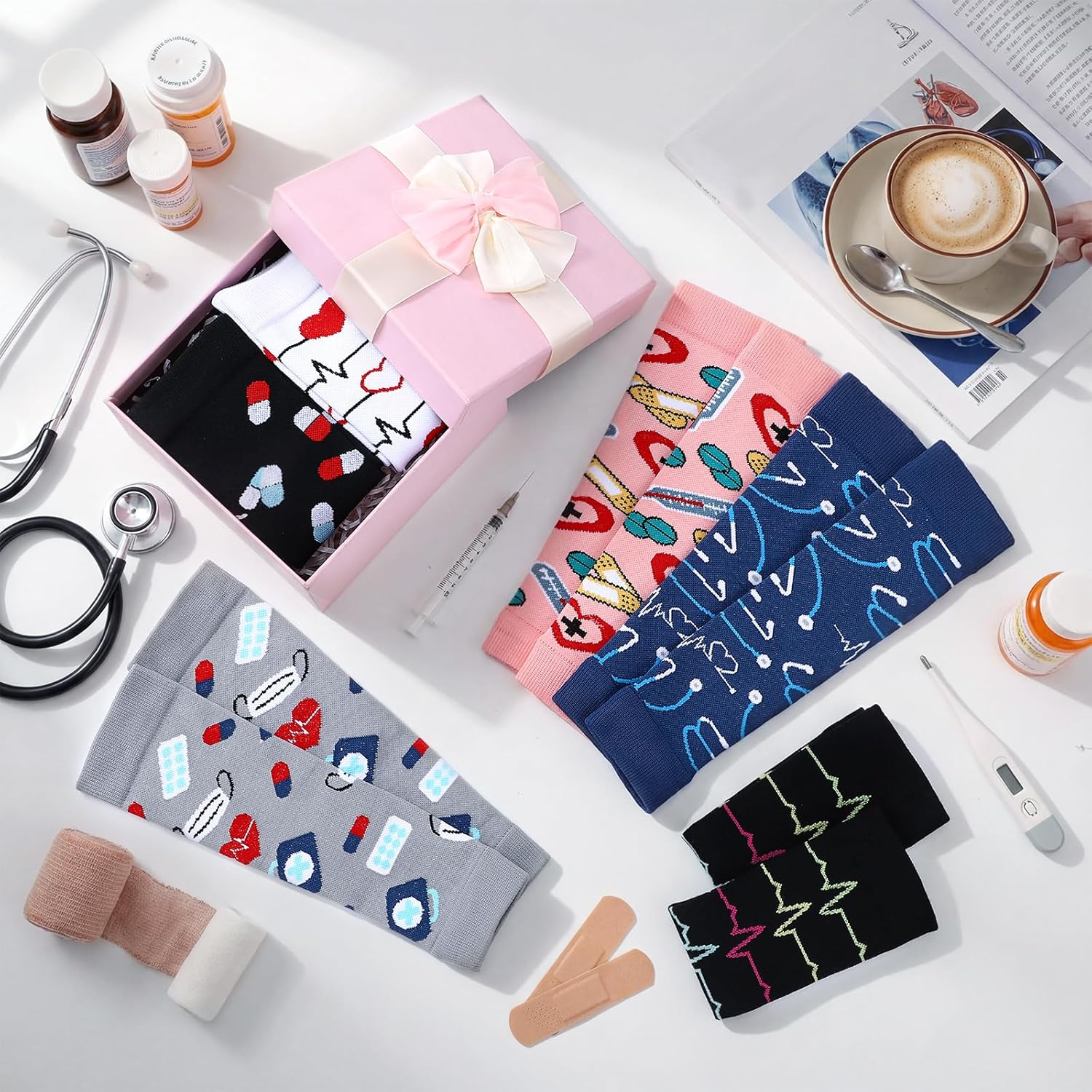 6 Pairs Cna Week Appreciation Gifts Calf Compression Sleeve for Nurse Footless Compression Socks Support Sports