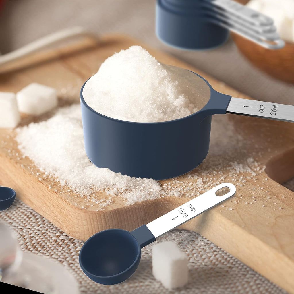 Measuring Cups & Spoons Set, Stackable Cups and Spoons, Nesting Measure Cups with Stainless Steel Handle, Kitchen