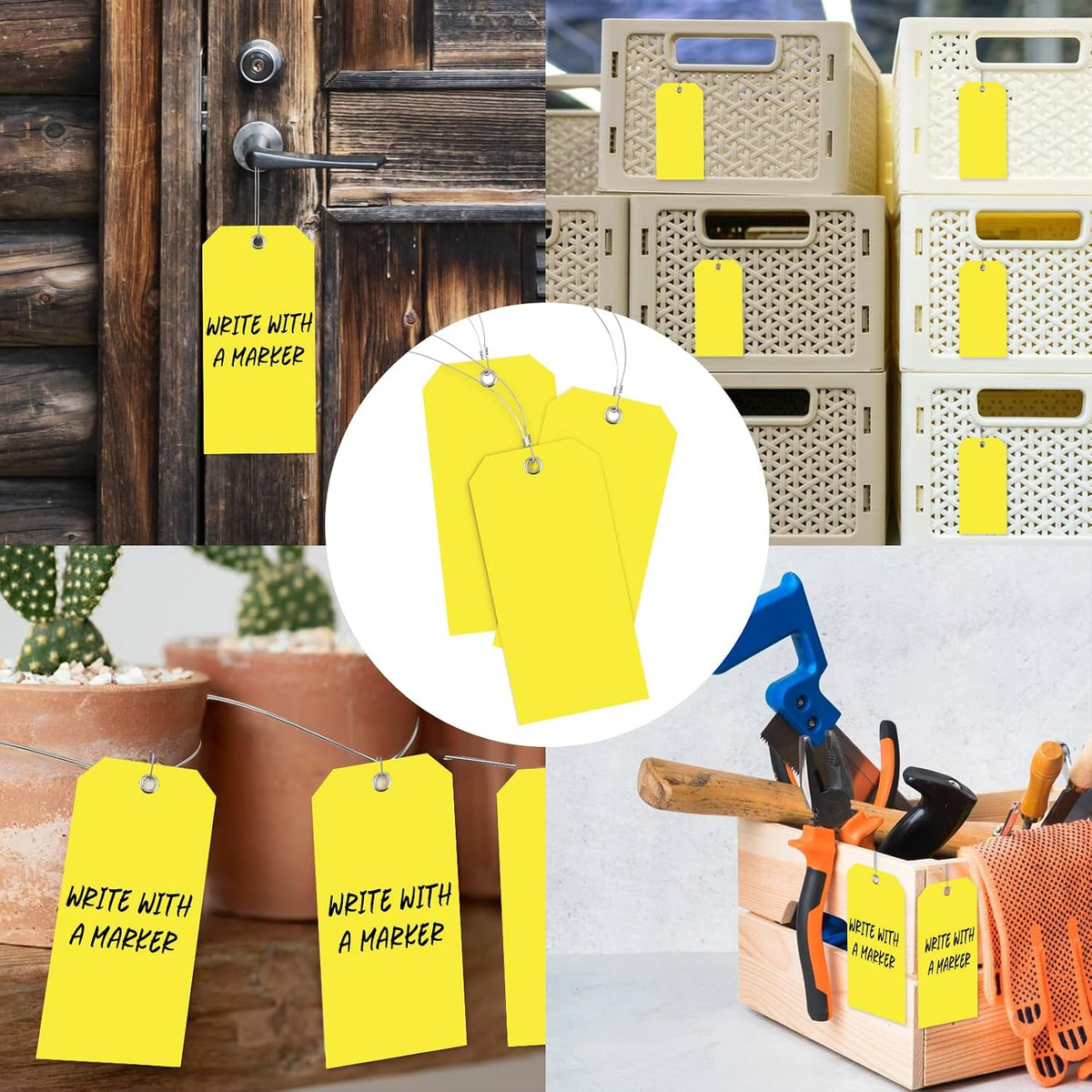 100 Large Yellow Plastic Shipping Tags - 3x6 inch, Heavy Duty, Waterproof, Writable, With String Attached