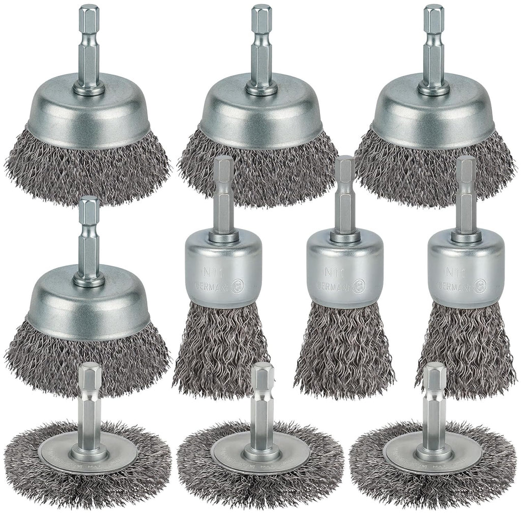10 Pcs Wire Brush for Drill, Coarse Carbon Steel Crimping Wire Wheel