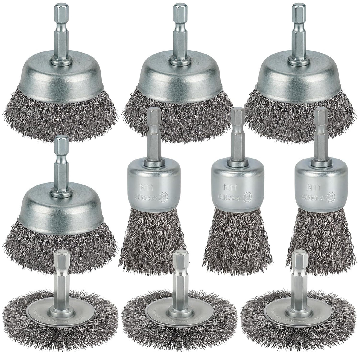 10 Pcs Wire Brush for Drill, Coarse Carbon Steel Crimping Wire Wheel