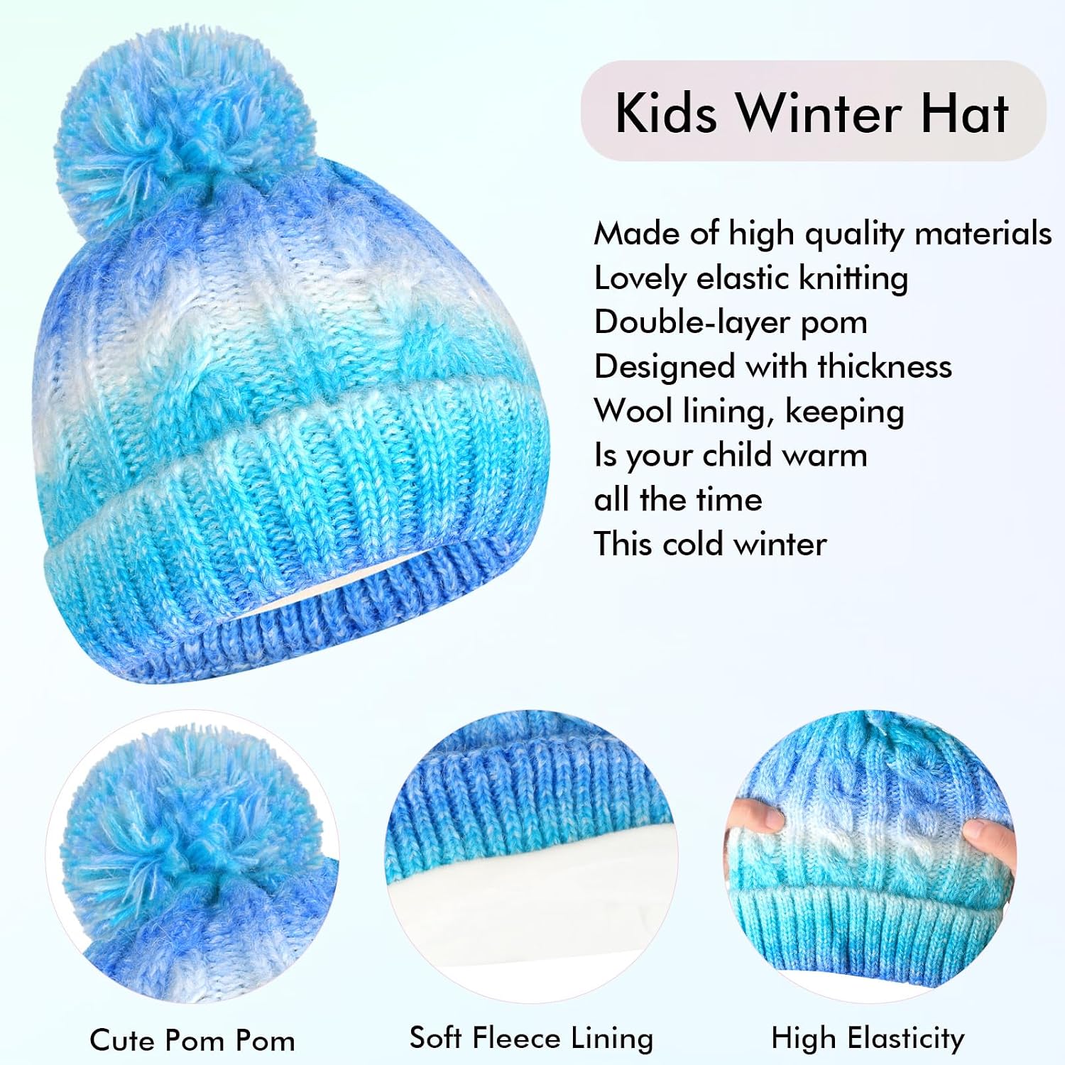 Kids Winter Hat Scarf Gloves Set, Kids Beanie Hat Long Scarf Mittens with Warm Fleece Lining for Boys Girls 3-10