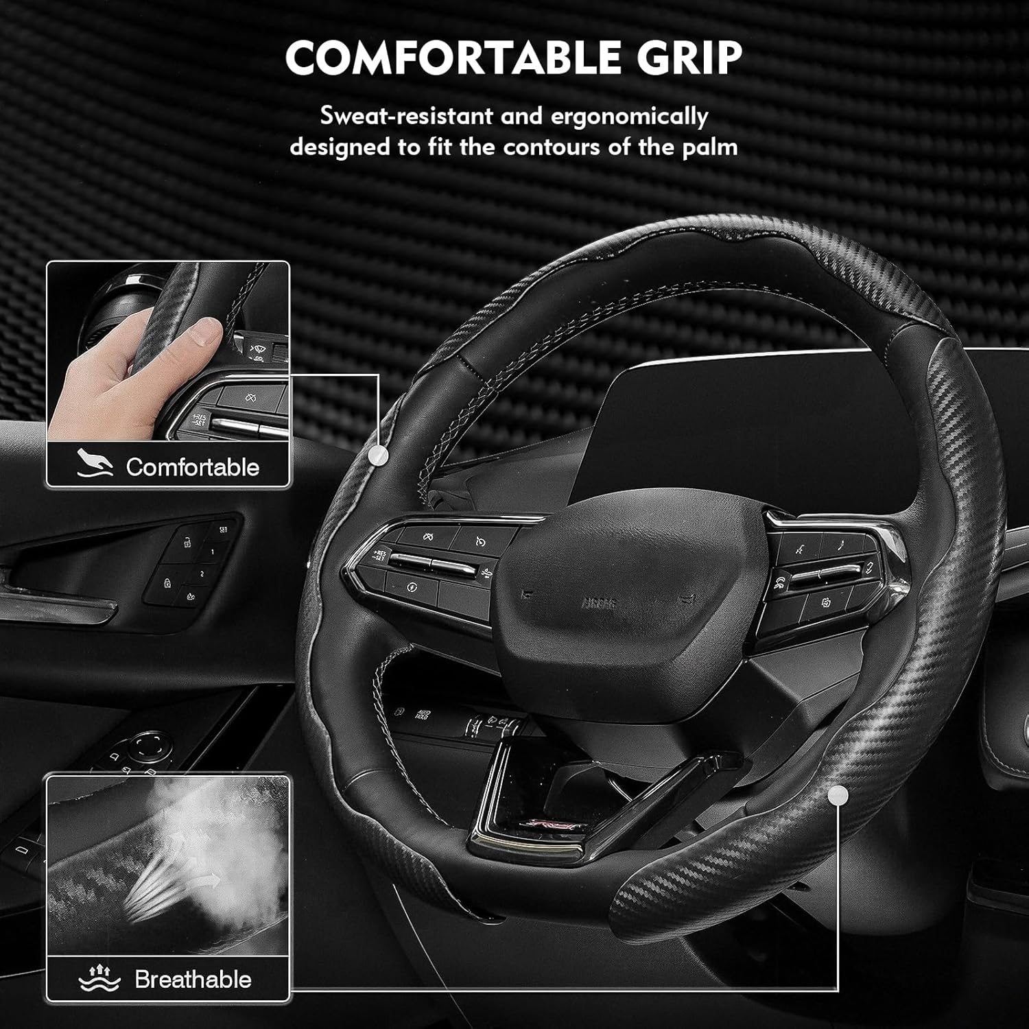 Steering Wheel Cover 3 Pcs Set, Anti-Slip, Scratch-Resistant, Universal Fit for 14-16 Inch Steering Wheels, Car