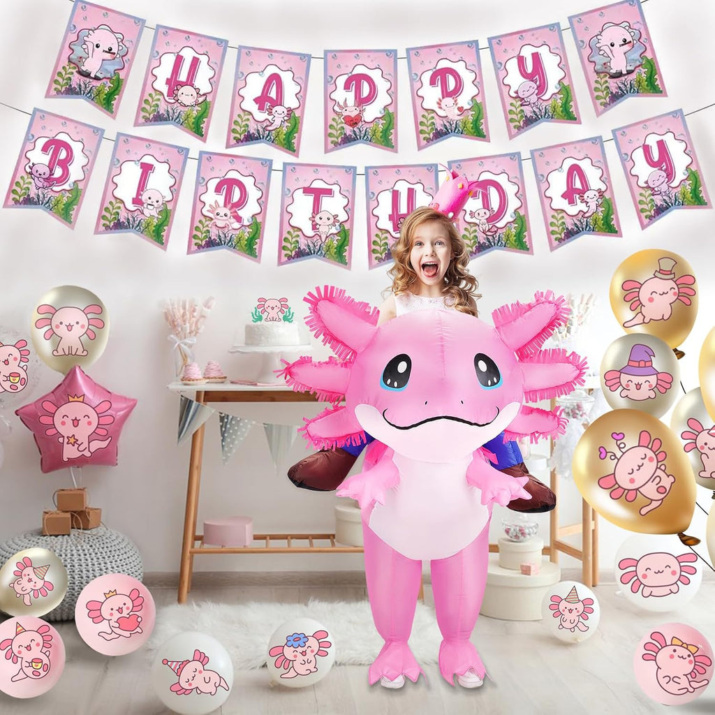 Inflatable Axolotl Costume for Kids Halloween Costumes Kid Blow Up Costume Ride on Axolotl Costumes for Girls Boys