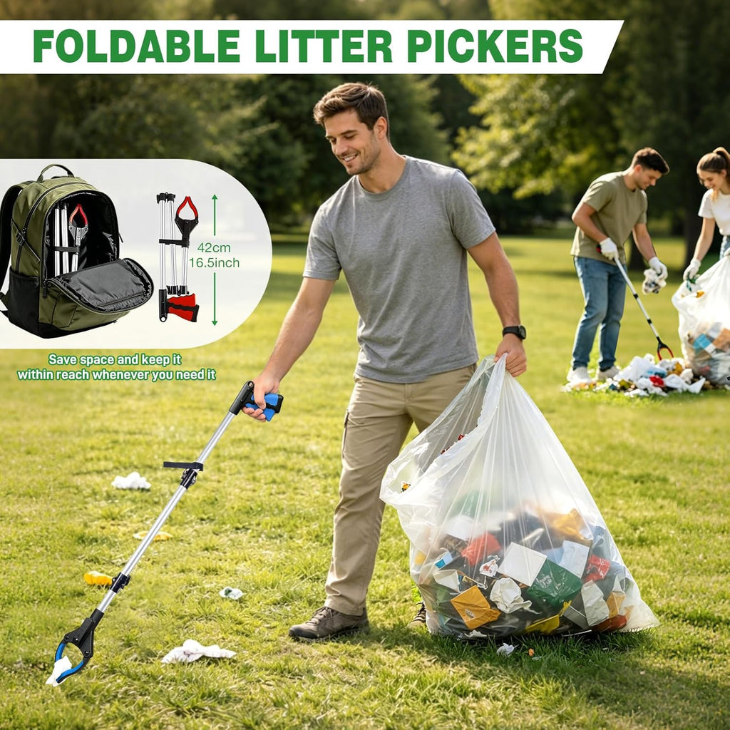 2-Pack Grabber Reacher Tool, 44" Extra Long Foldable Reacher Grabber Pickup Tool with Light, Heavy Duty Trash Picker