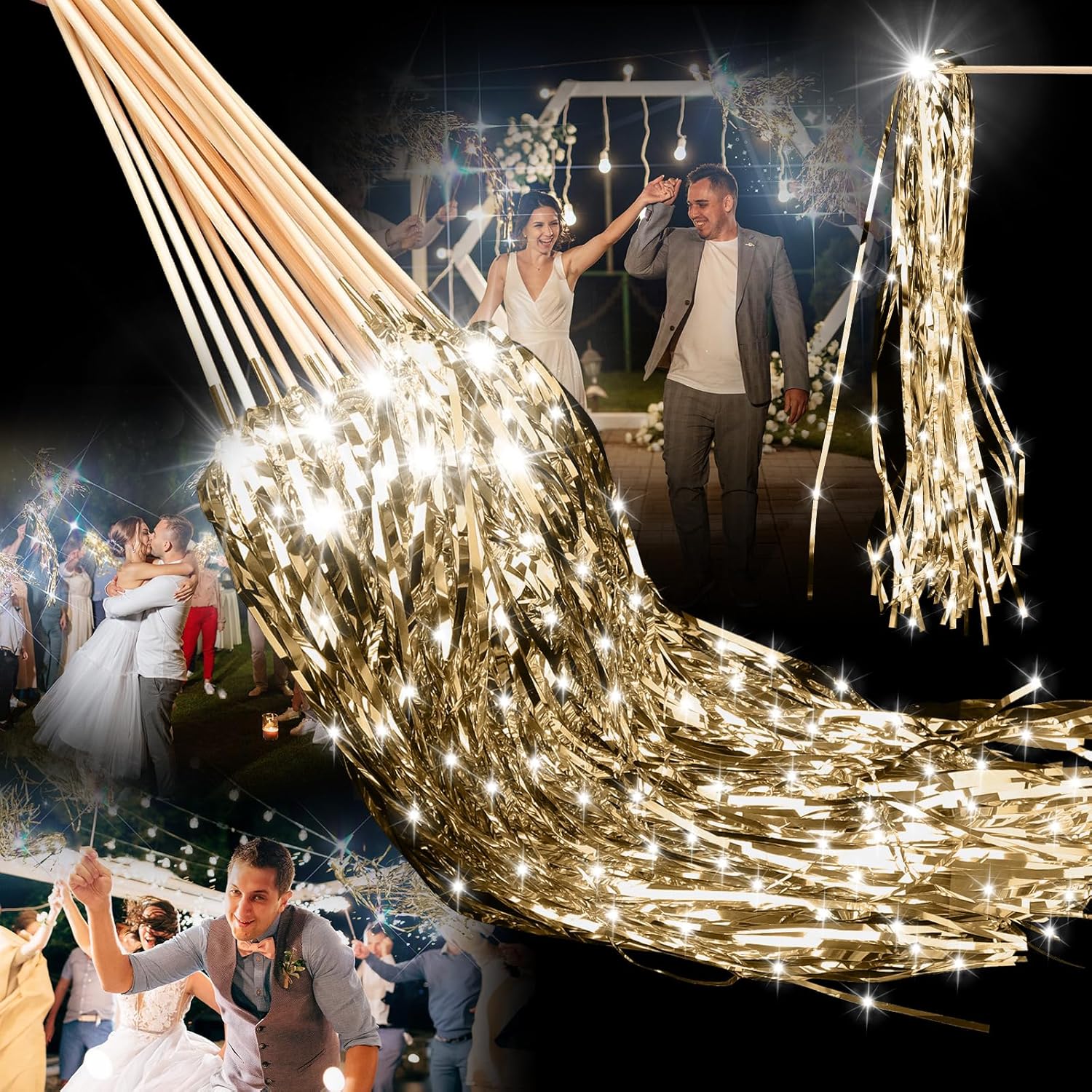 100 Pcs Light up Wedding Wands Sparkler Tinsel Send Off,Champagne