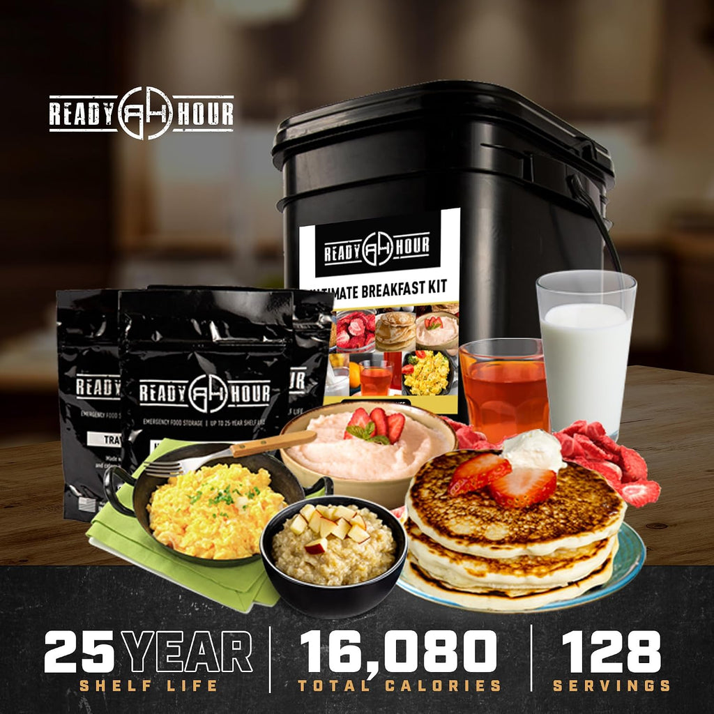 Breakfast Bucket (128 Servings), Emergency Food Supply, Emergency Food Kit, 25-Year Shelf Life Food, Survival Food