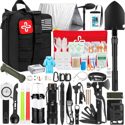 Survival Kit, 250Pcs Survival Gear First Aid Kit with Molle System Compatible Bag and Emergency Tent, Emergency Kit