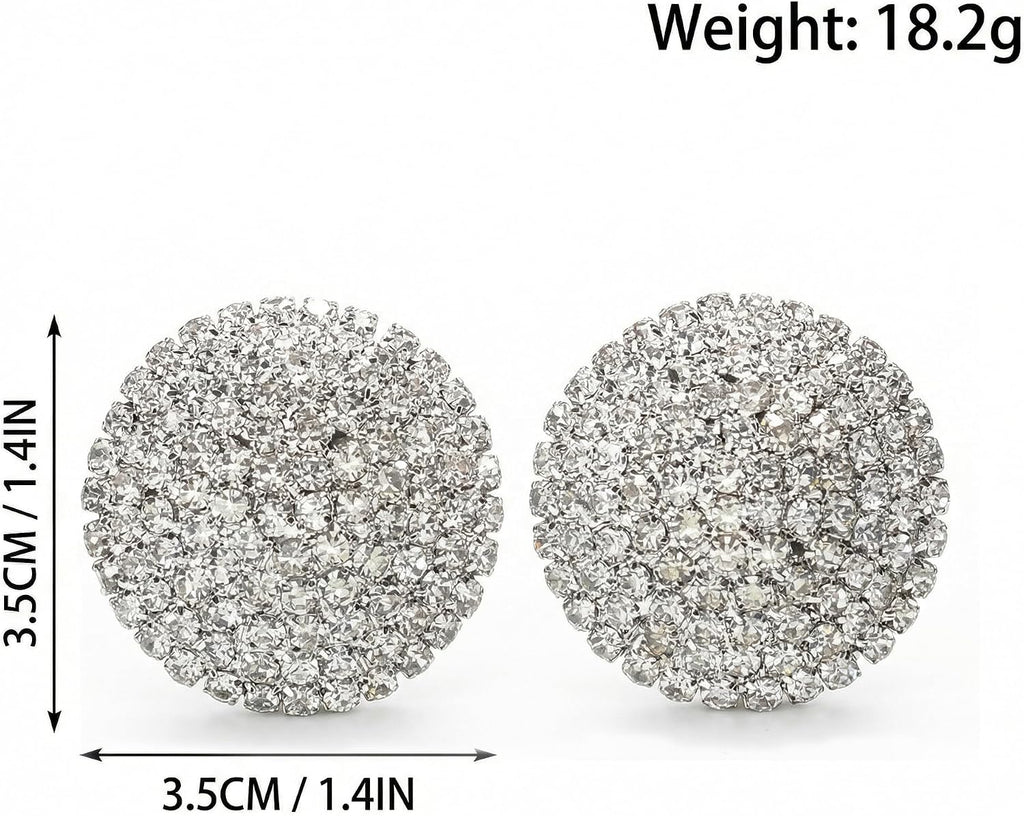 Stud Earrings for Women Oversized Silver Button Earring Sparkly Rhinestone Luxury Bling, Statement Studfor Wedding