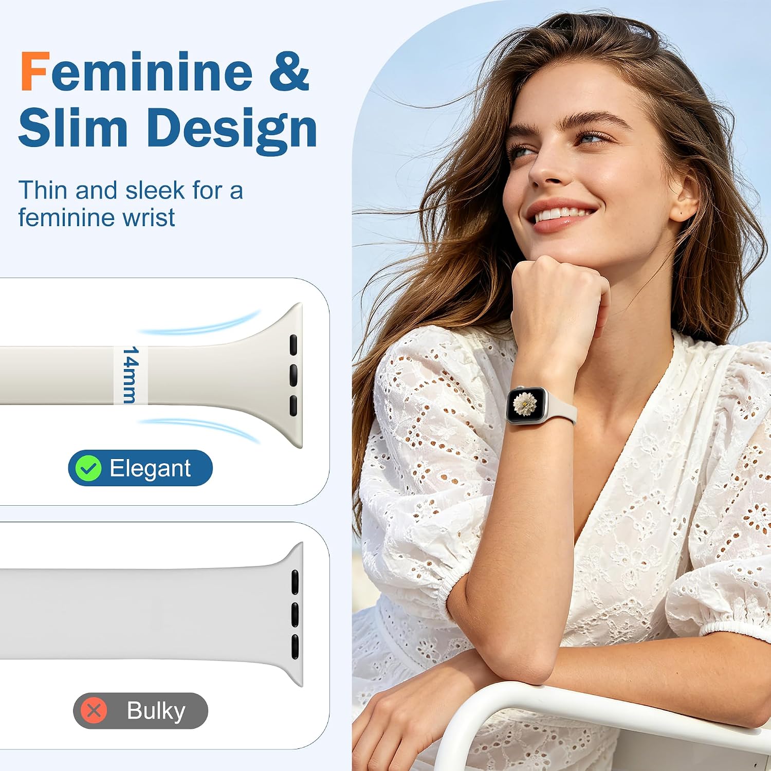 Slim Silicone Magnetic Band Compatible with Apple Watch Bands Women | Soft Breathable Thin Wristband 38mm 40mm 41mm