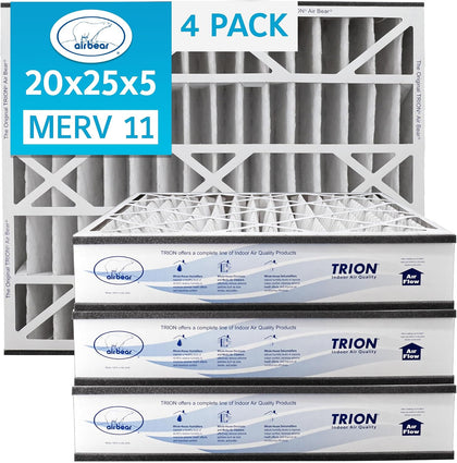 20x25x5 Air Bear Pleated HVAC Air Filter MERV 11 (4-Pack) (Actual Size: 19.75 x 24.25 x 4.9 Inches) compatible with