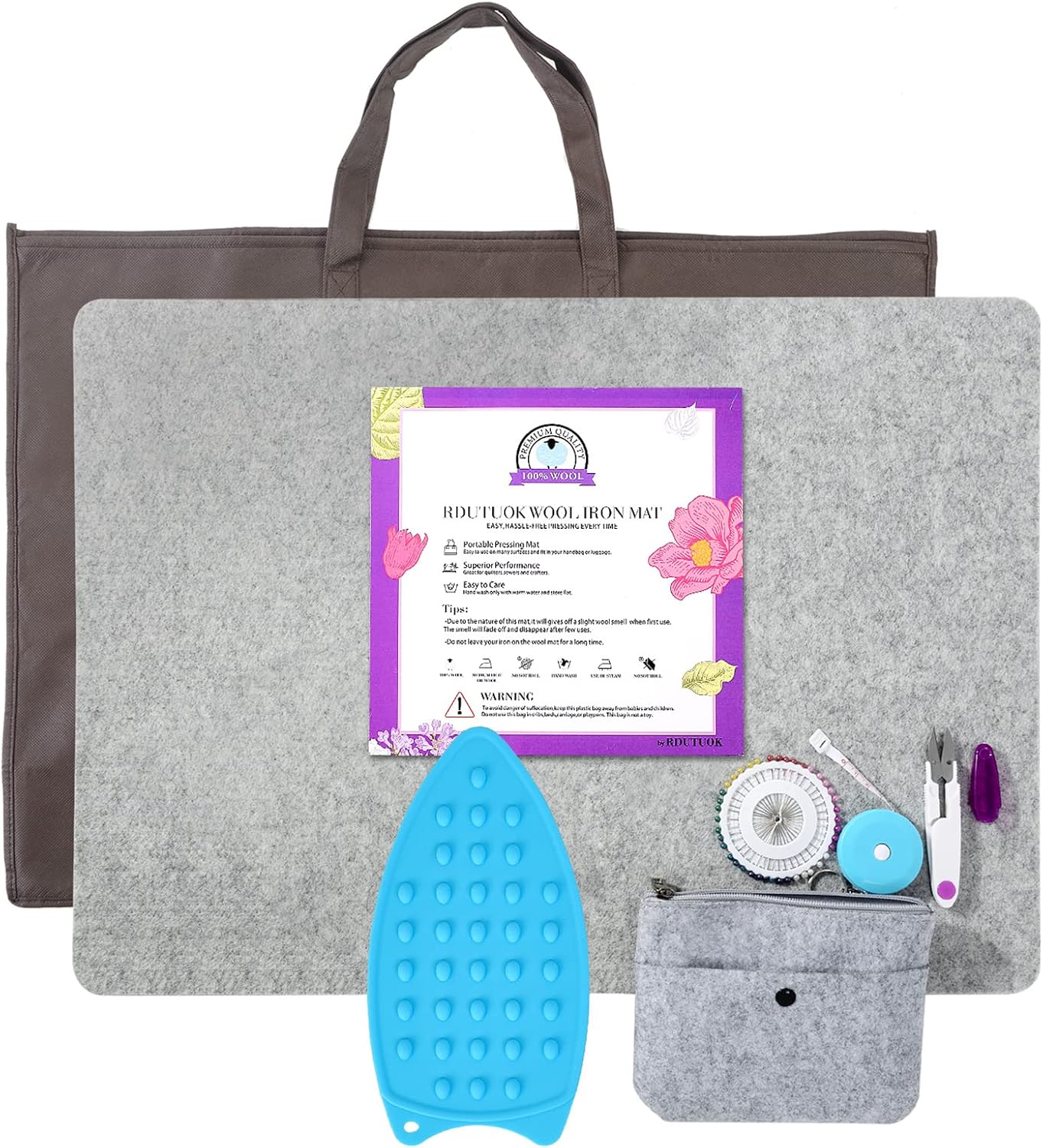 24x17 Inches Wool Pressing Mat for Quilting Ironing Pad Easy Press Wooly Felted Iron Board for Retains Heat, Great