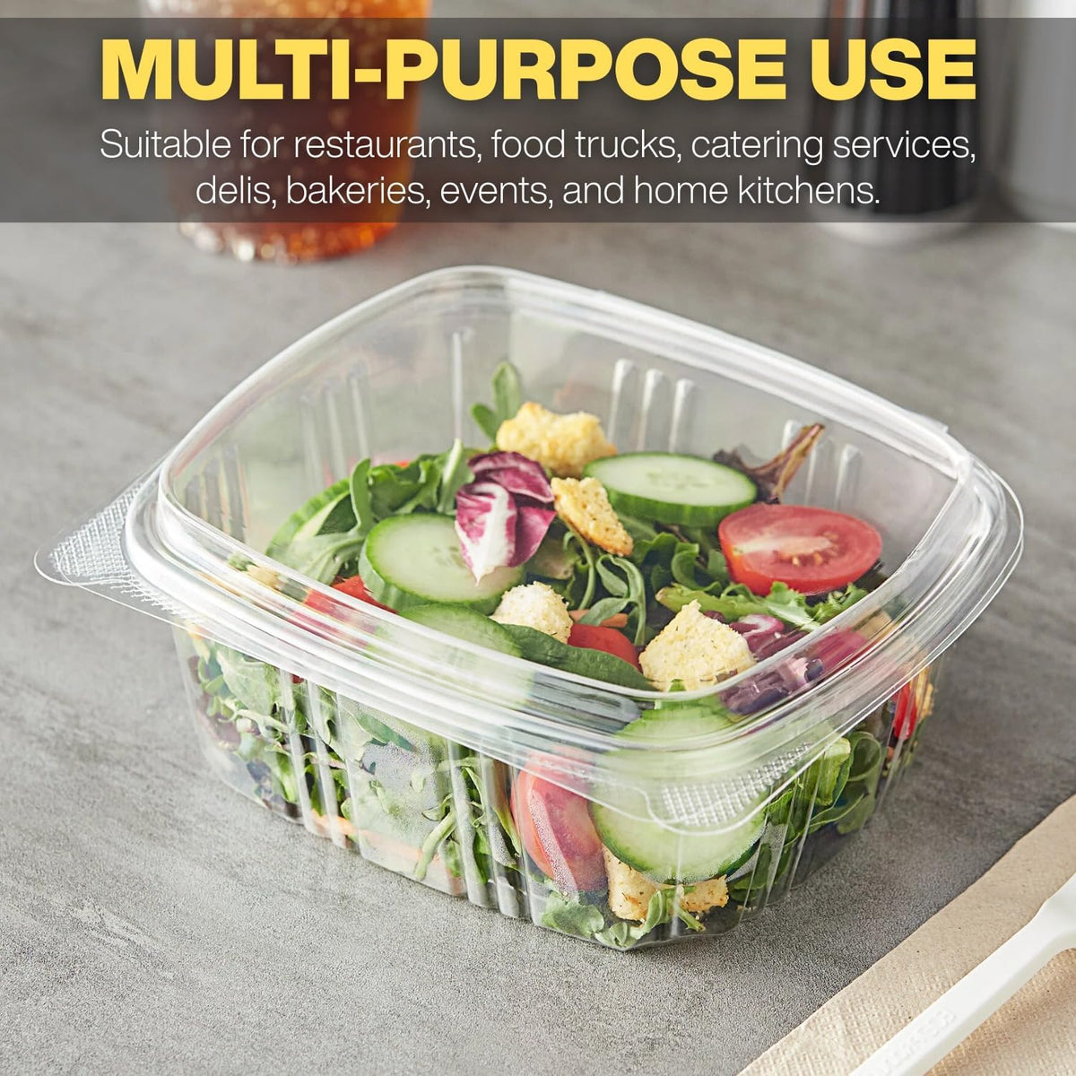 Deli Containers with Hinged Lids, Clear PET Plastic, 32 Ounces, 50 Count, Clamshell, Rectangular, Leak-Resistant