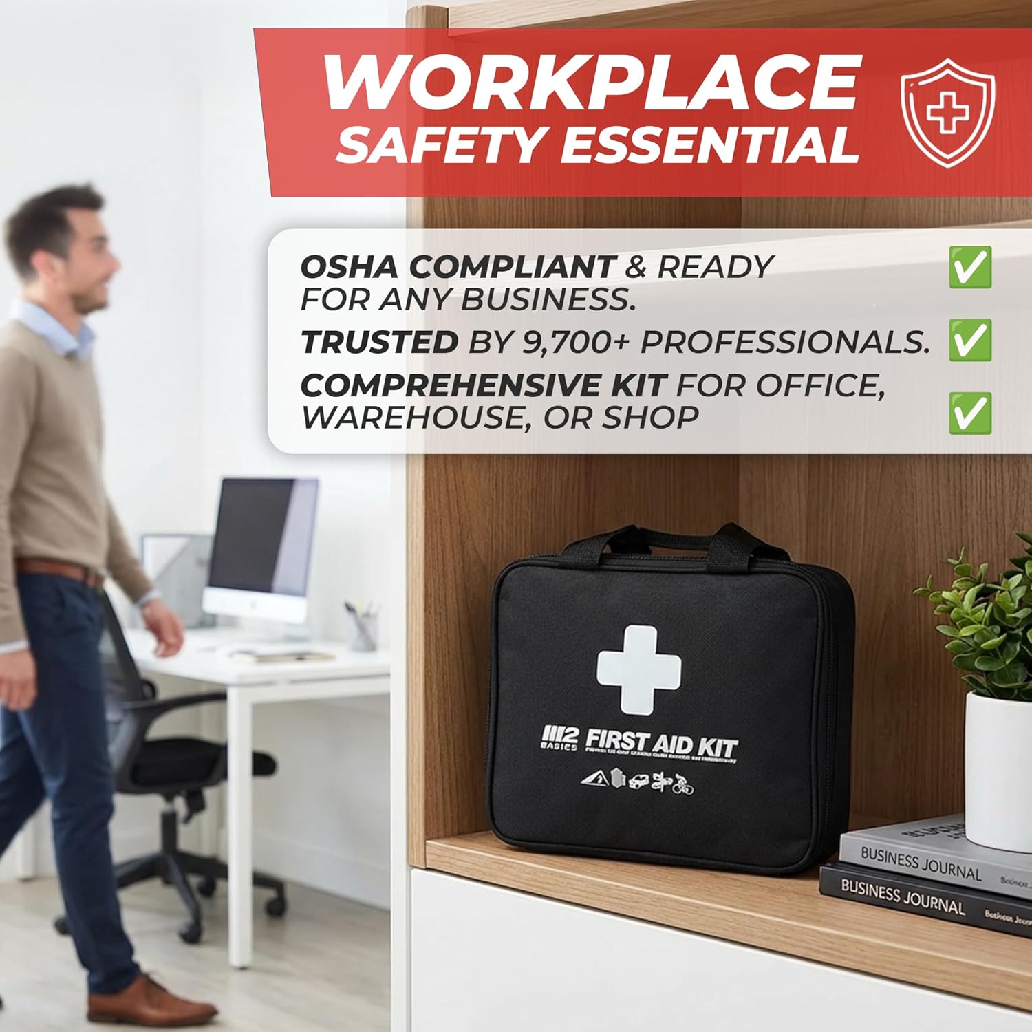 300 Piece Premium First Aid Kit w/Durable Bag for Home, Business | Office, Workplace, Car, Garage, Kitchen, Family
