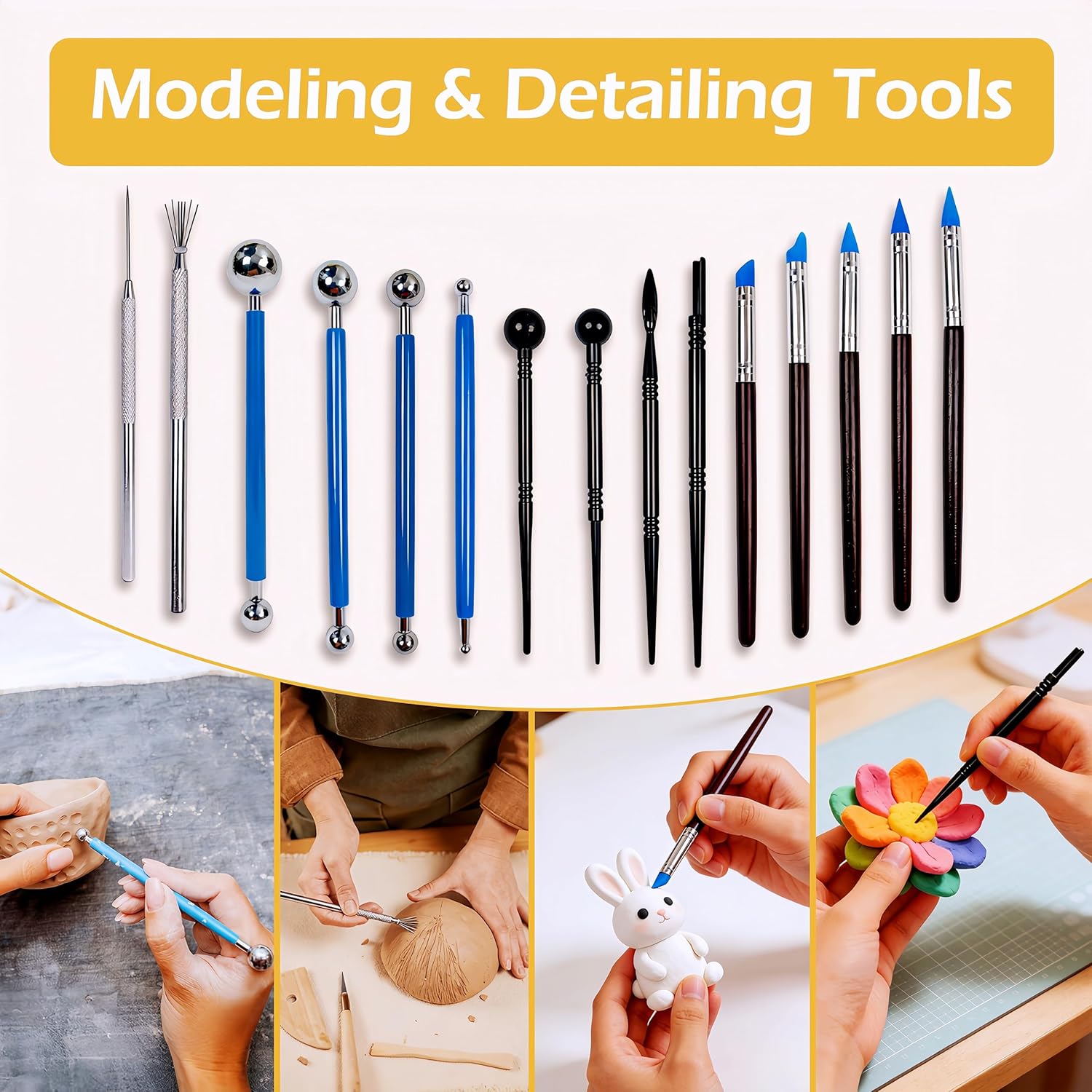 43 Pcs Clay Tools Kit Pottery Tools Polymer Clay Sculpting Tools Kit for Carving Air Dry Clay Tools Set for Adults