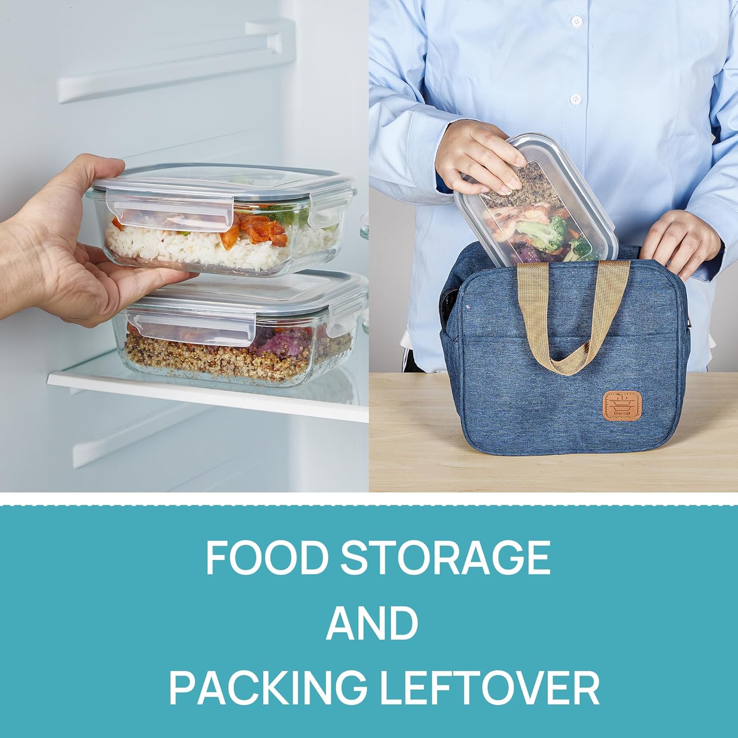 5Pack 22oz Glass Storage Containers with Lids, Glass Meal Prep Food Container Sets with Snap Airtight Lid for