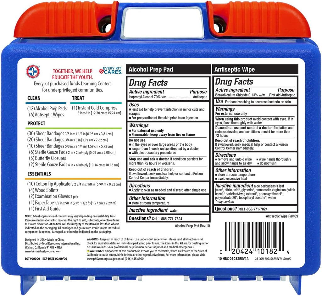 110 pc First Aid Kit: Clean, Treat, Protect Minor Cuts, Home, Office, Car, School, Business, Travel, Emergency