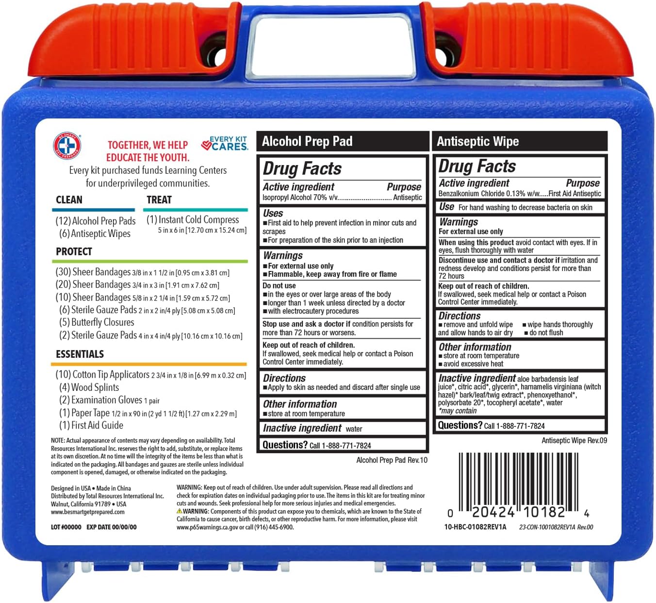 110 pc First Aid Kit: Clean, Treat, Protect Minor Cuts, Home, Office, Car, School, Business, Travel, Emergency