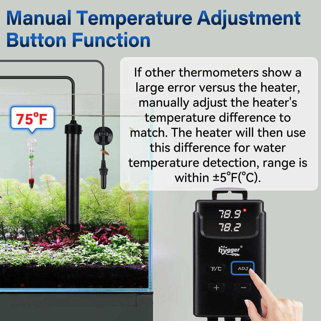 Aquarium Heater,Submersible Fish Tank Heater with External Digital Display, Including Overheat & Leakage Protection