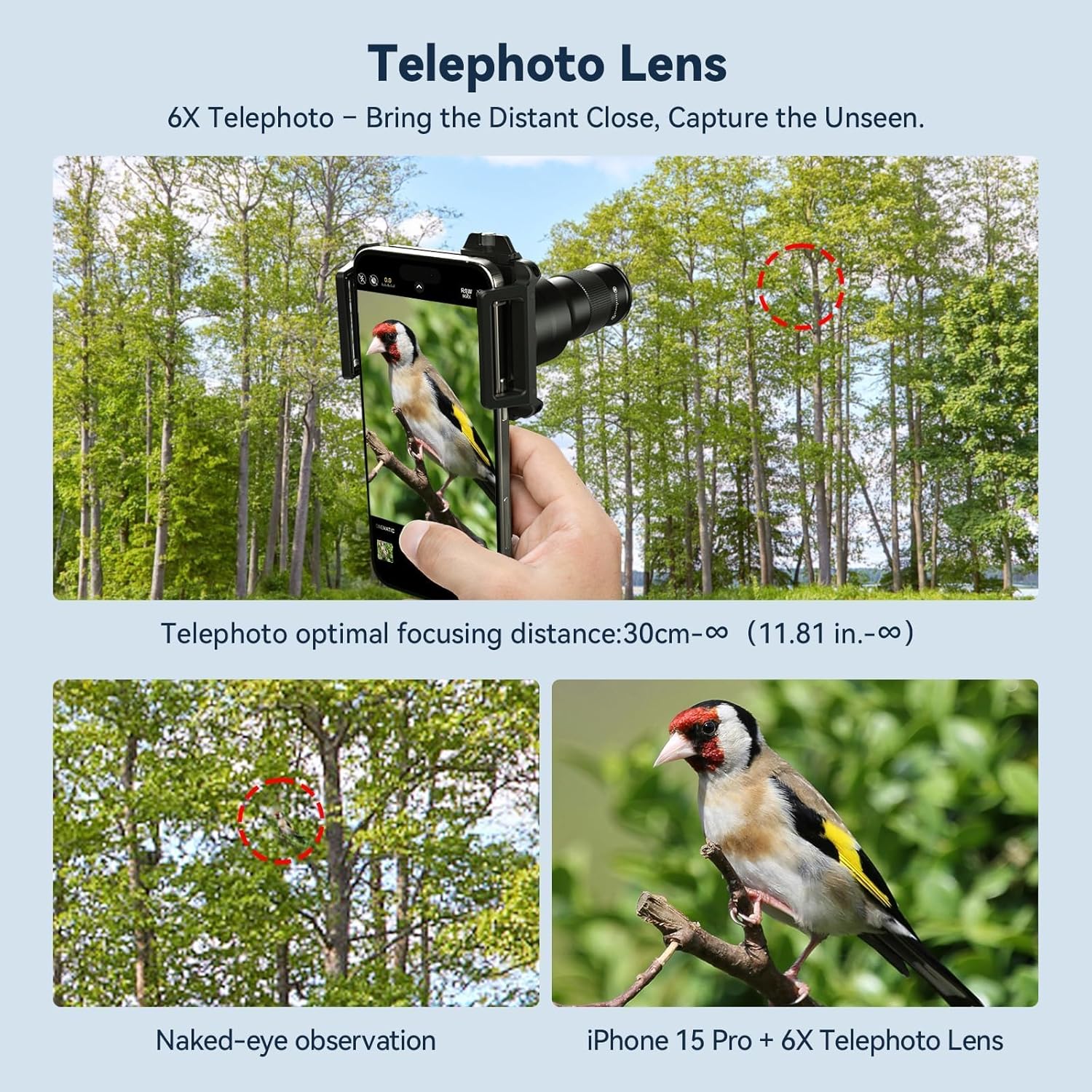 2-in-1 Telephoto Lens & 150mm Macro Lens for | 6X Telephoto and Macro Lens Kit with Universal Clip | Compatible with