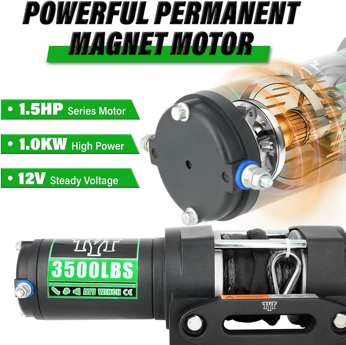3500 lb ATV Winch with Wireless Remote and Wired Switch, 12V DC Electric Winch 7/32"x 30FT Synthetic Winch Rope with