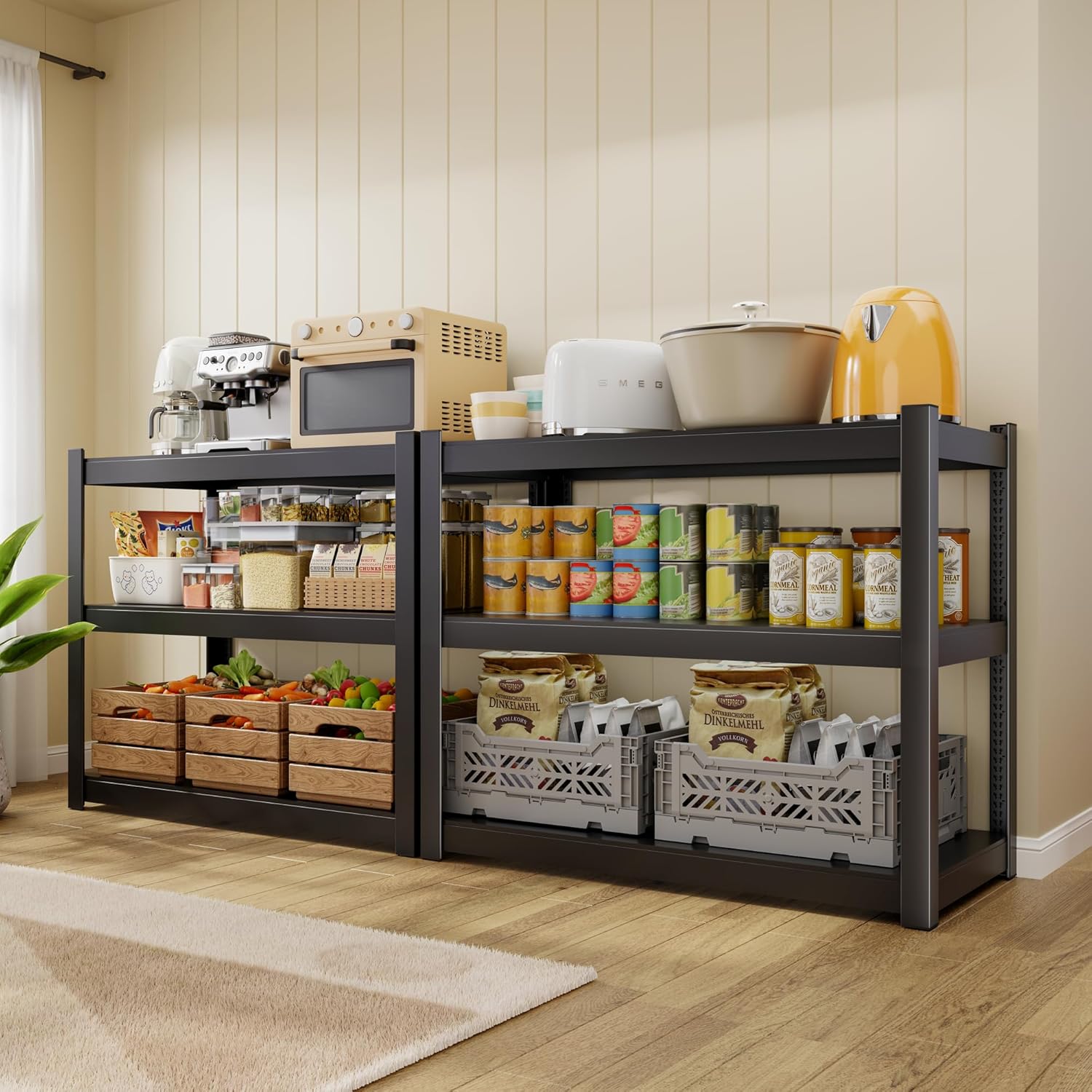 Metal Storage Shelves, 3-Tier Garage Shelving Unit, Heavy Duty Adjustable Metal Shelving for Garage, Basement