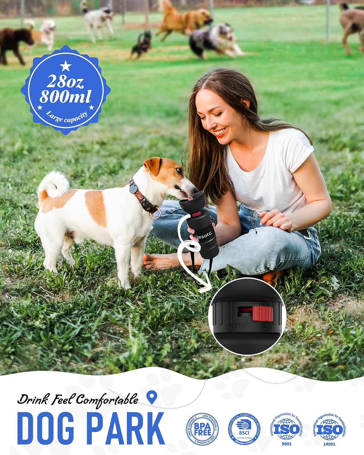 Dog Water Bottle, Portable Water Dispenser with Water Bowl, Leak Proof Pet Travel Squeeze Bottle, Puppy Essentials