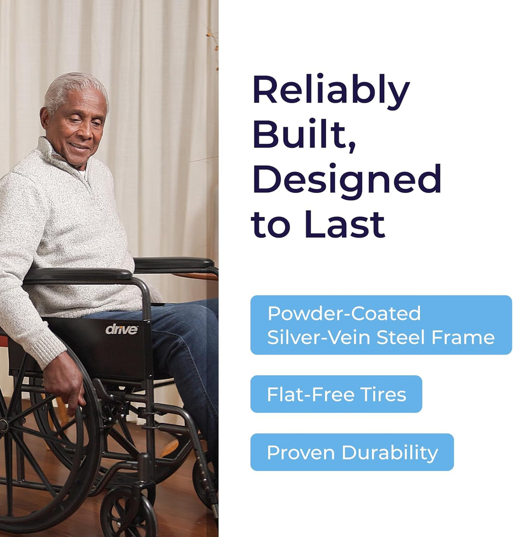 Silver Sport 1 Folding Transport Wheelchair - Lightweight Mobility Support - Full Armrests - Removable Swing-Away