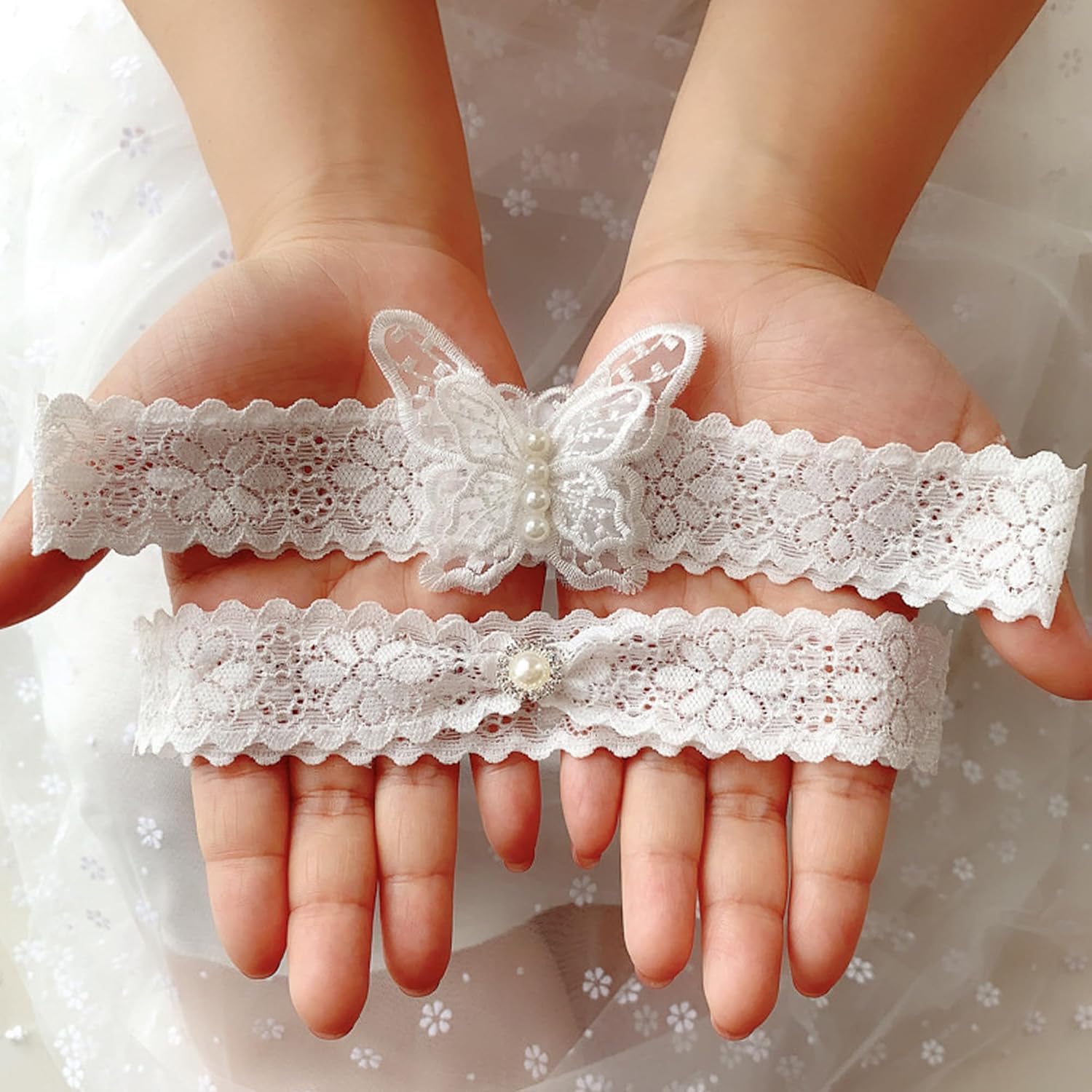 Bridal Wedding Garters 2 Pack, White Lace Bridal Butterfly Garters