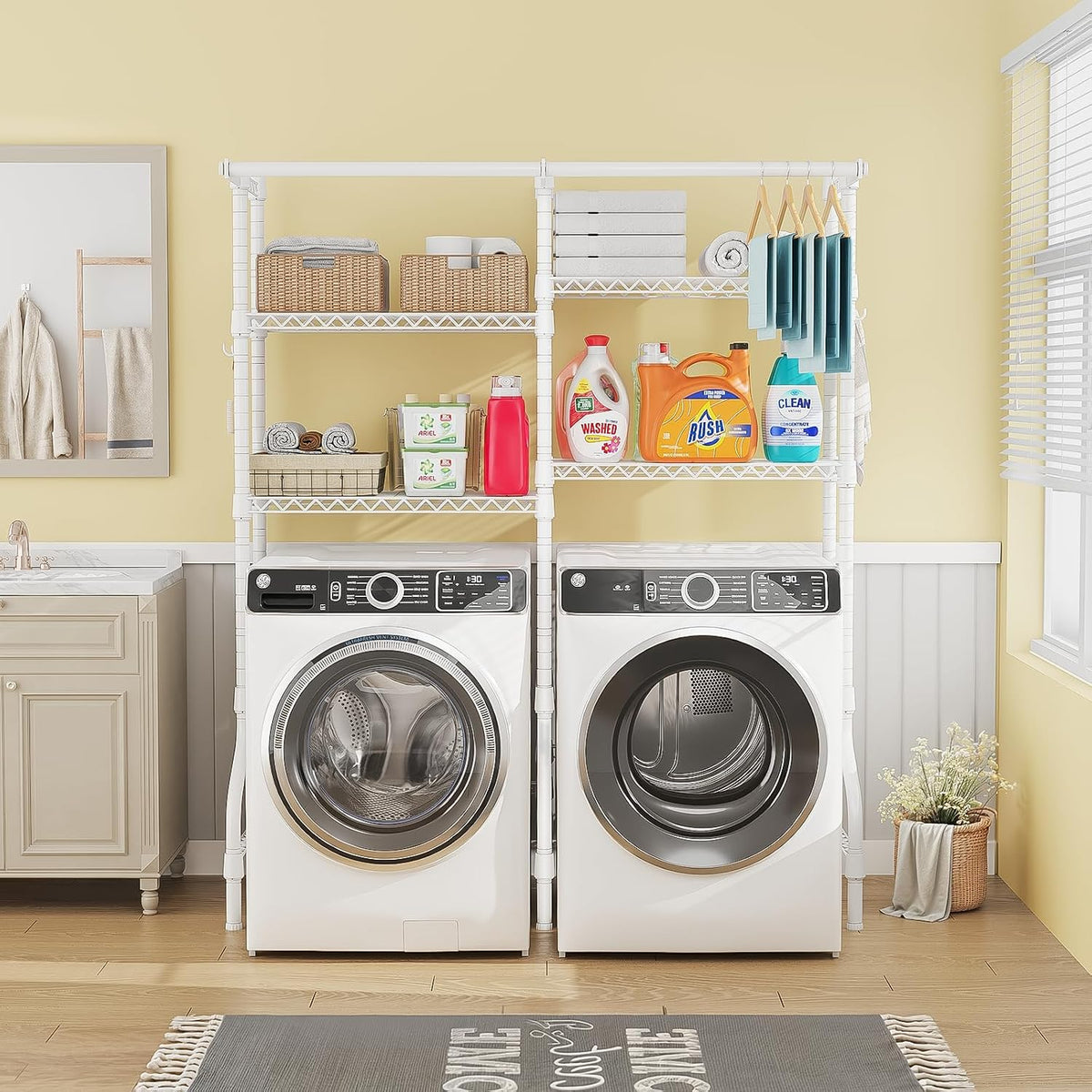 U14 Medium Over the Washer and Dryer Shelves, 4 Tiers Laundry Room Storage and Organizer System, Space Saving Clothes