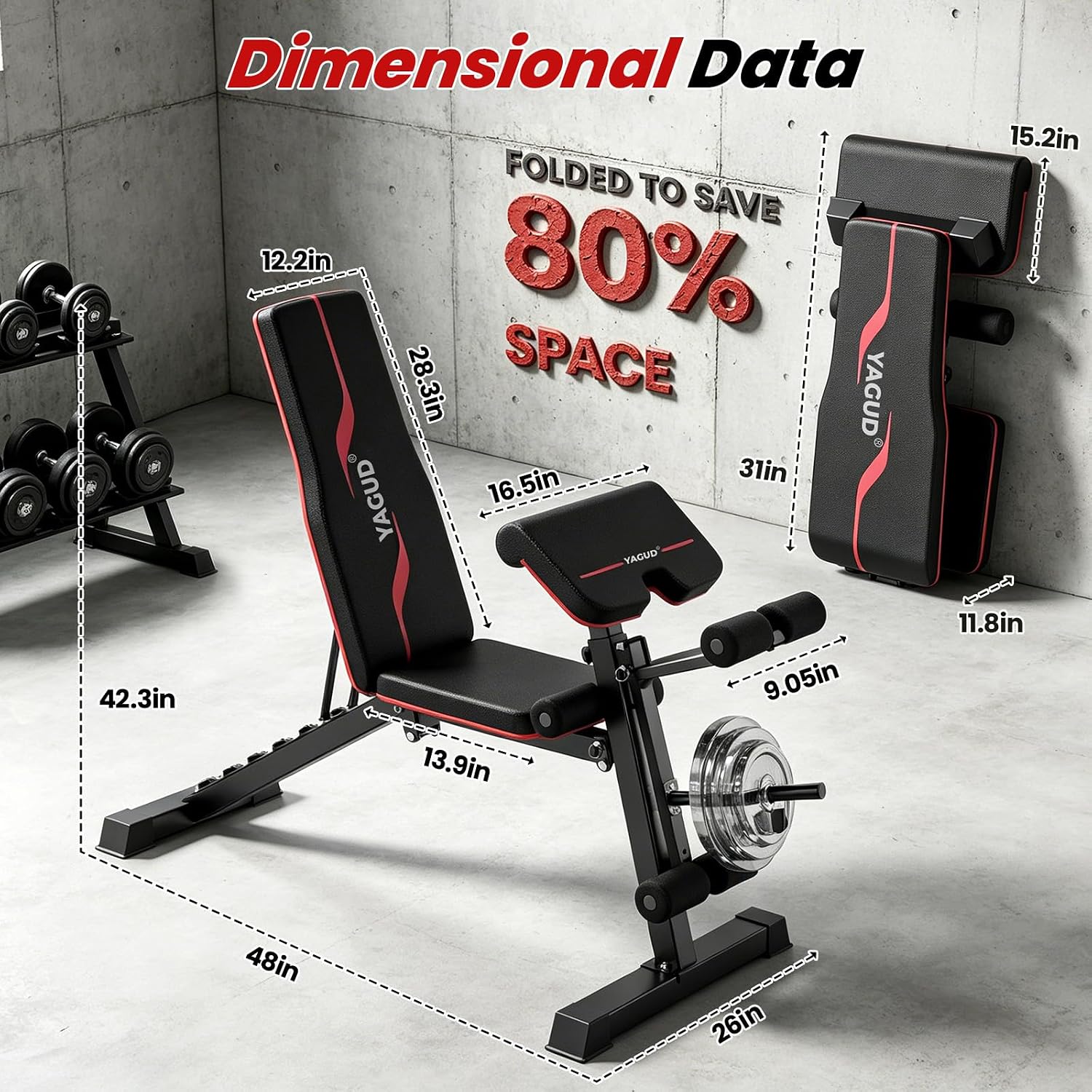 Weight Bench Press, Adjustable Workout Bench, Foldable Strength Bench | 8 Levels Adjustable, 880LBS Capacity Weight