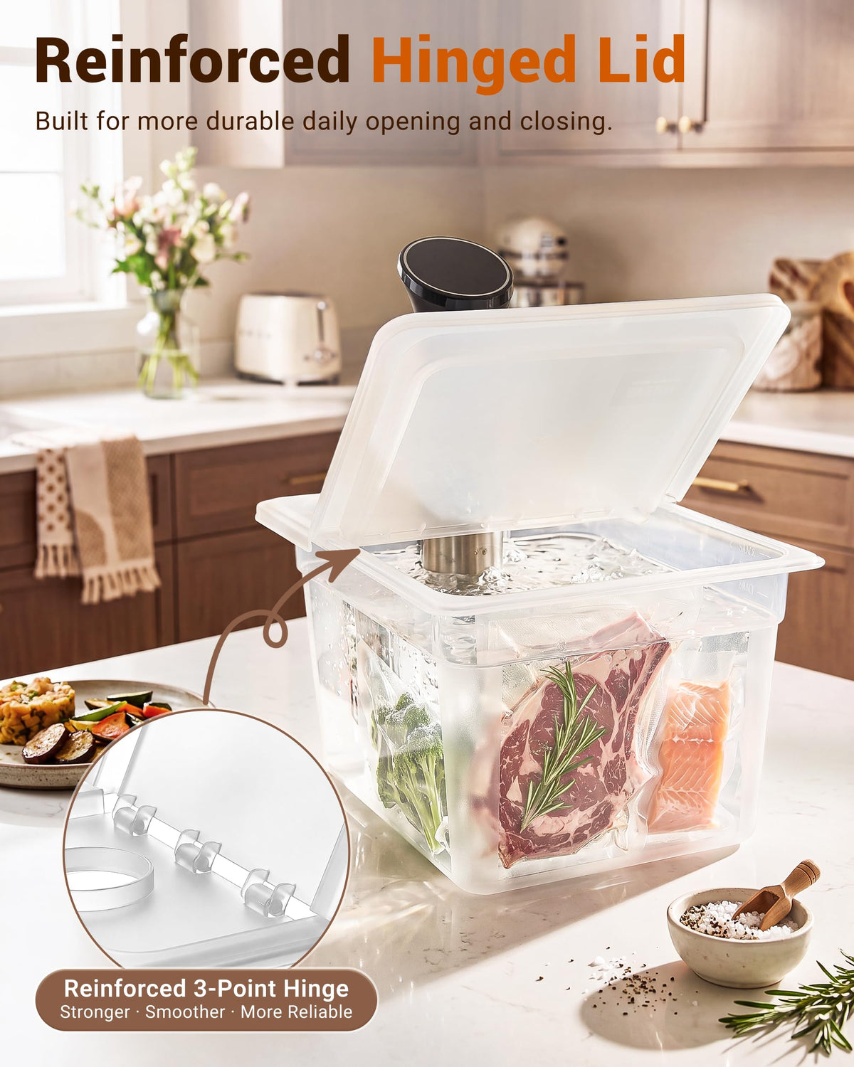 12QT Sous Vide Container BPA-Free with Reinforced Hinged Lid