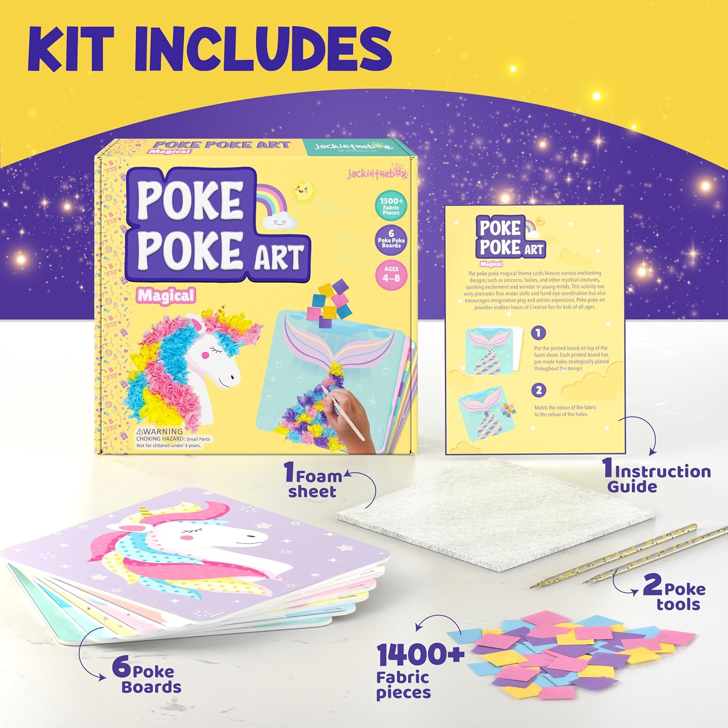 Poke Art Magical Flower Pressing Craft Kit for Girls, Ages 4-8 | 1500 fabric pieces, 6 thick boards, arts and crafts